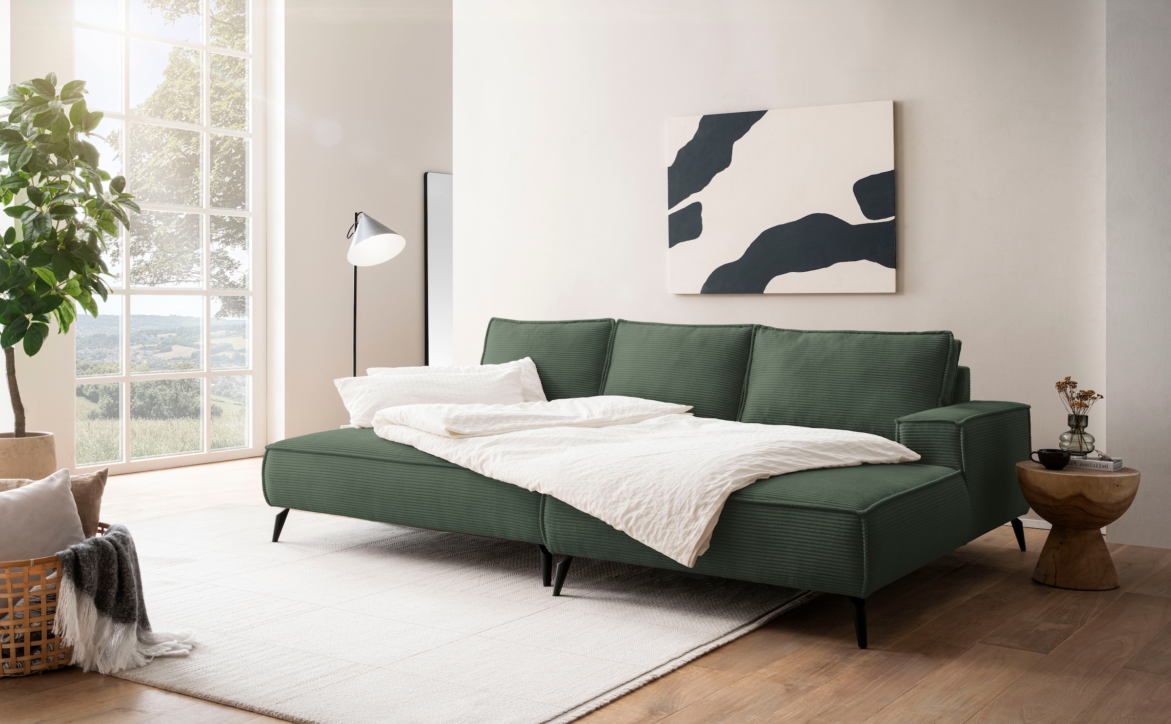 andas Ecksofa »TVINNU, L-Form in Cord, Sofa«, wahlweise Recamiere rechts/links, schwarze Füsse, bequemer Sitzkomfort