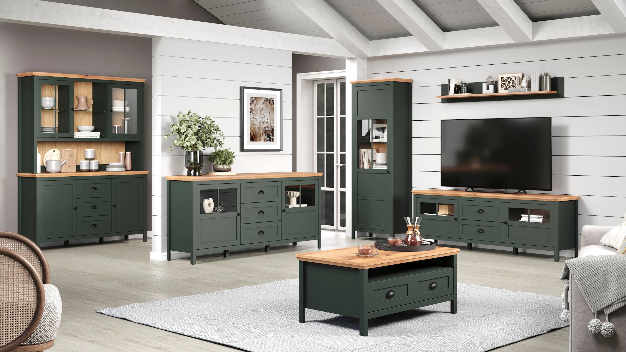 Home affaire Sideboard »Vienna«, (1 St.), Kommode im Landhausstil mit 3 Vollauszug-Schubladen und 4 Fächer
