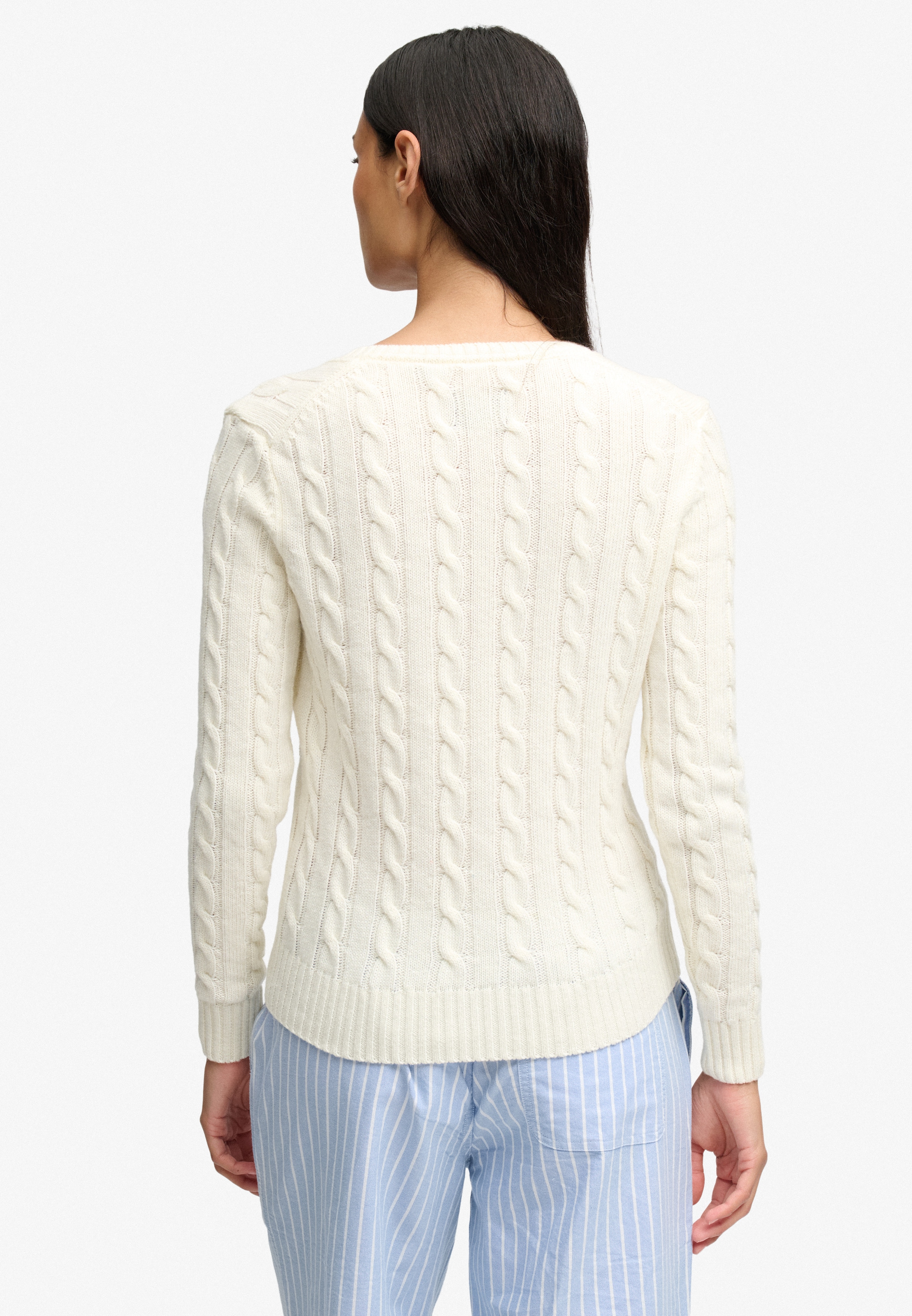 Superdry V-Ausschnitt-Pullover »WOOL BLEND CABLE V NECK« Materialmix, hochwertig mit Woll-Anteil
