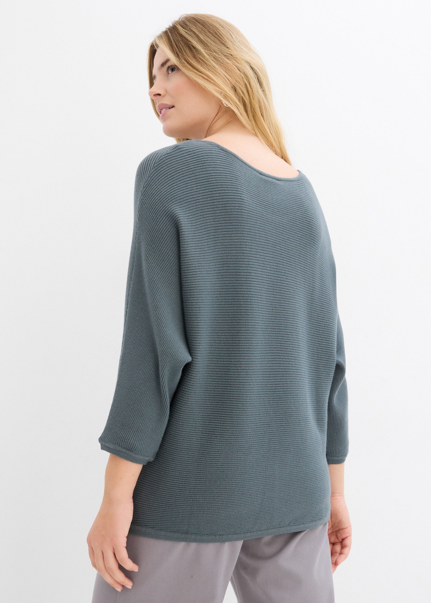 bonprix Strickpullover 1 aus Viskose, mit Rippstruktur, halber Fledermausarm