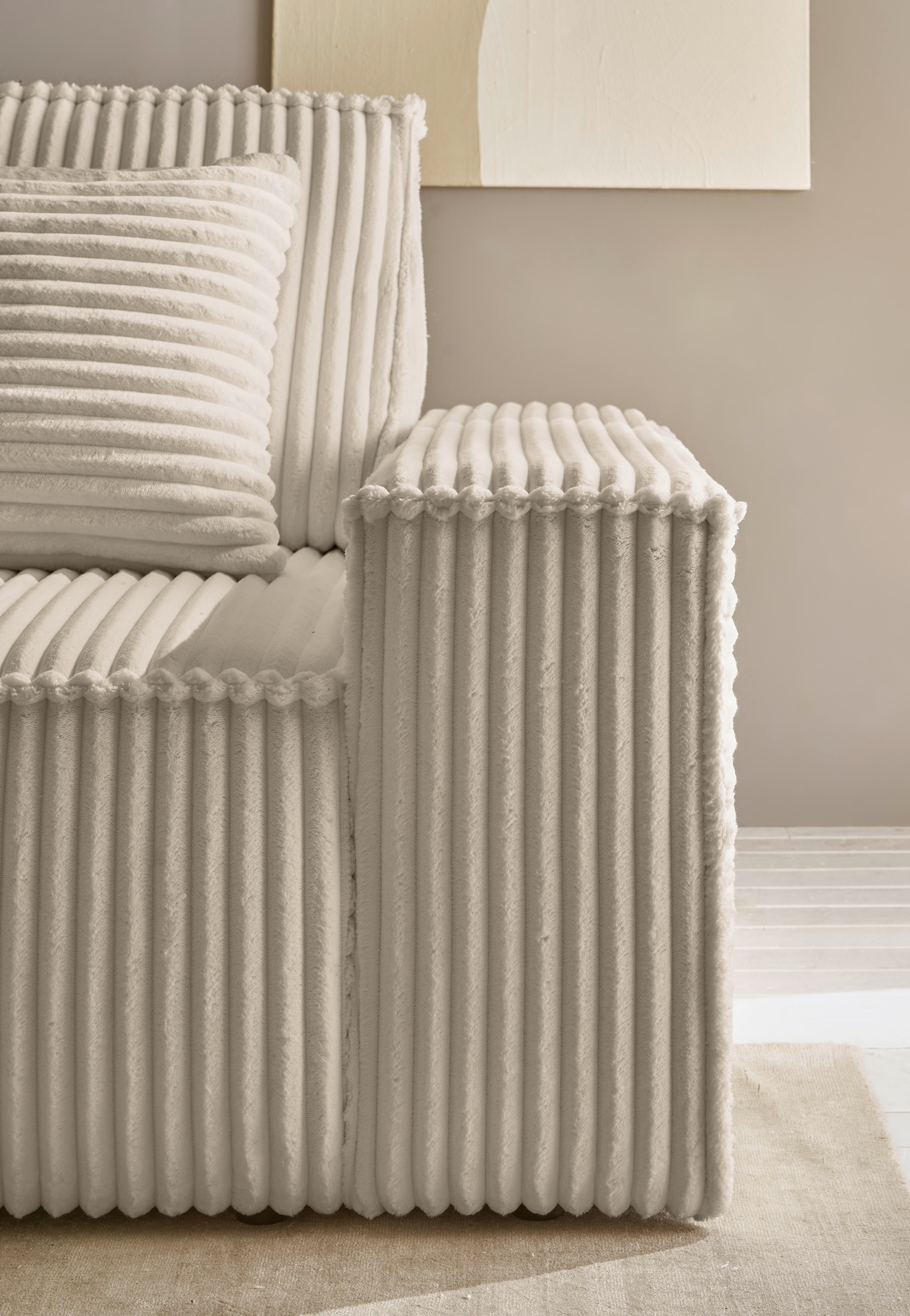 GOODproduct Ecksofa »FINNLEY, L-Form 257 cm, Schlafsofa« mit Bettkasten, in Bouclé, Struktur fein und Mega Cord