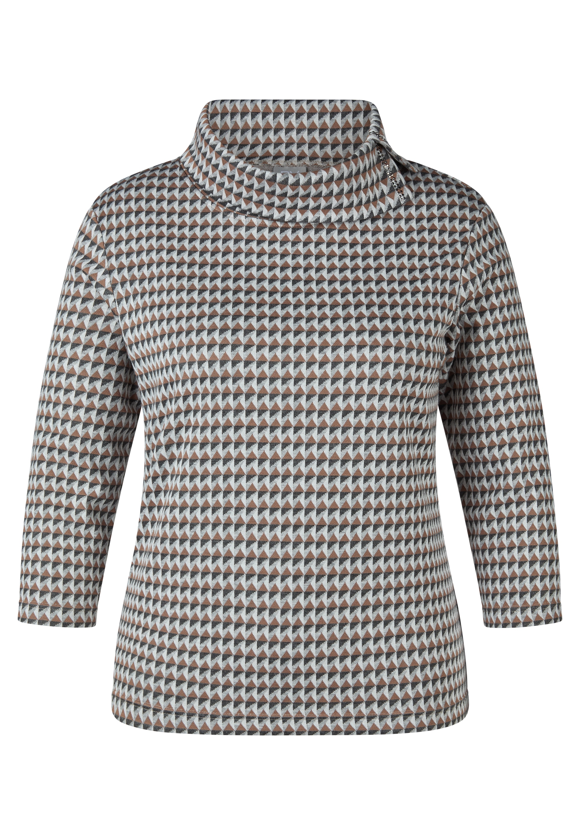 Rabe 3/4-Arm-Shirt mit grafischem Muster und Schalkragen mit Glitzersteinen