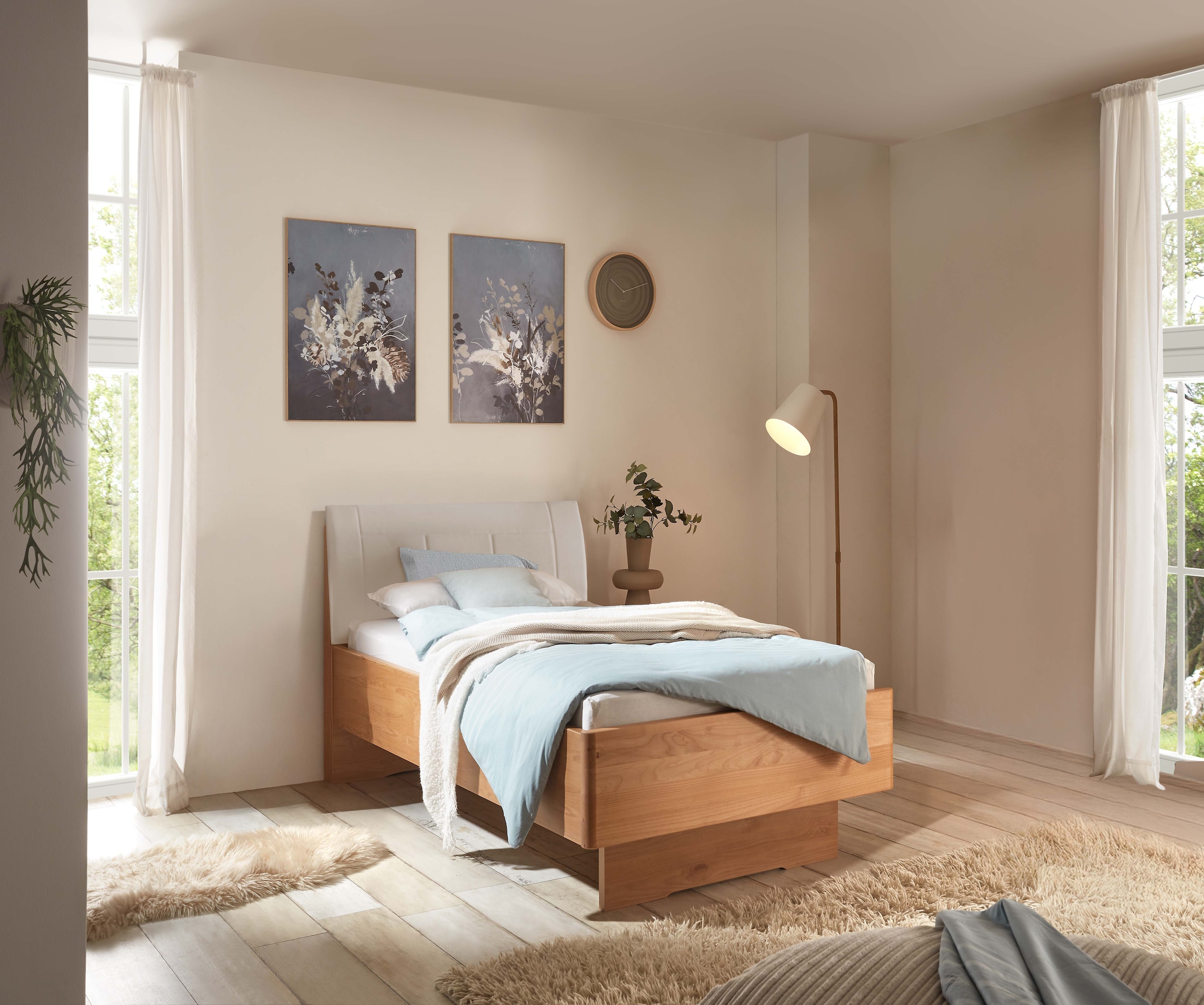 WIEMANN Lit en bois »Cardiff, Bettgestell, Bettrahmen, teilmassiv, mit Polsterkopfteil« Belastbarkeit 110/220 Kg, 4-fache höhenverstellbar, MADE IN GERMANY,  Fussteil aus Massivholz, verschiedene Grössen