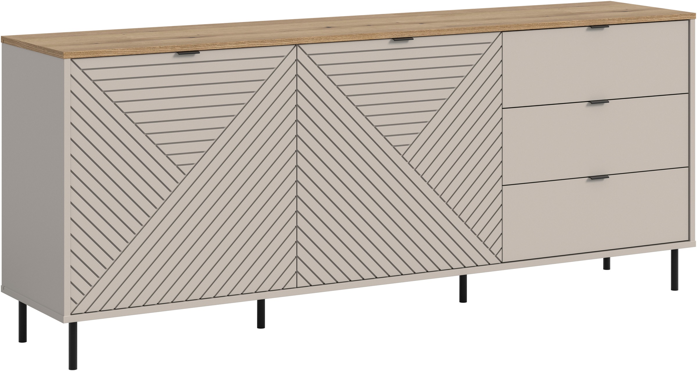 Image of Home affaire Sideboard "RAITA, Breite 184 cm, Front mit Desgin-Fräsung, 2 Türen, viel Stauraum" moderne Farbkombi, individuell einsetzbar, Griffe & Füsse aus Metall, Kommode, Anrichte, Schrank, Highboard, TV-Board