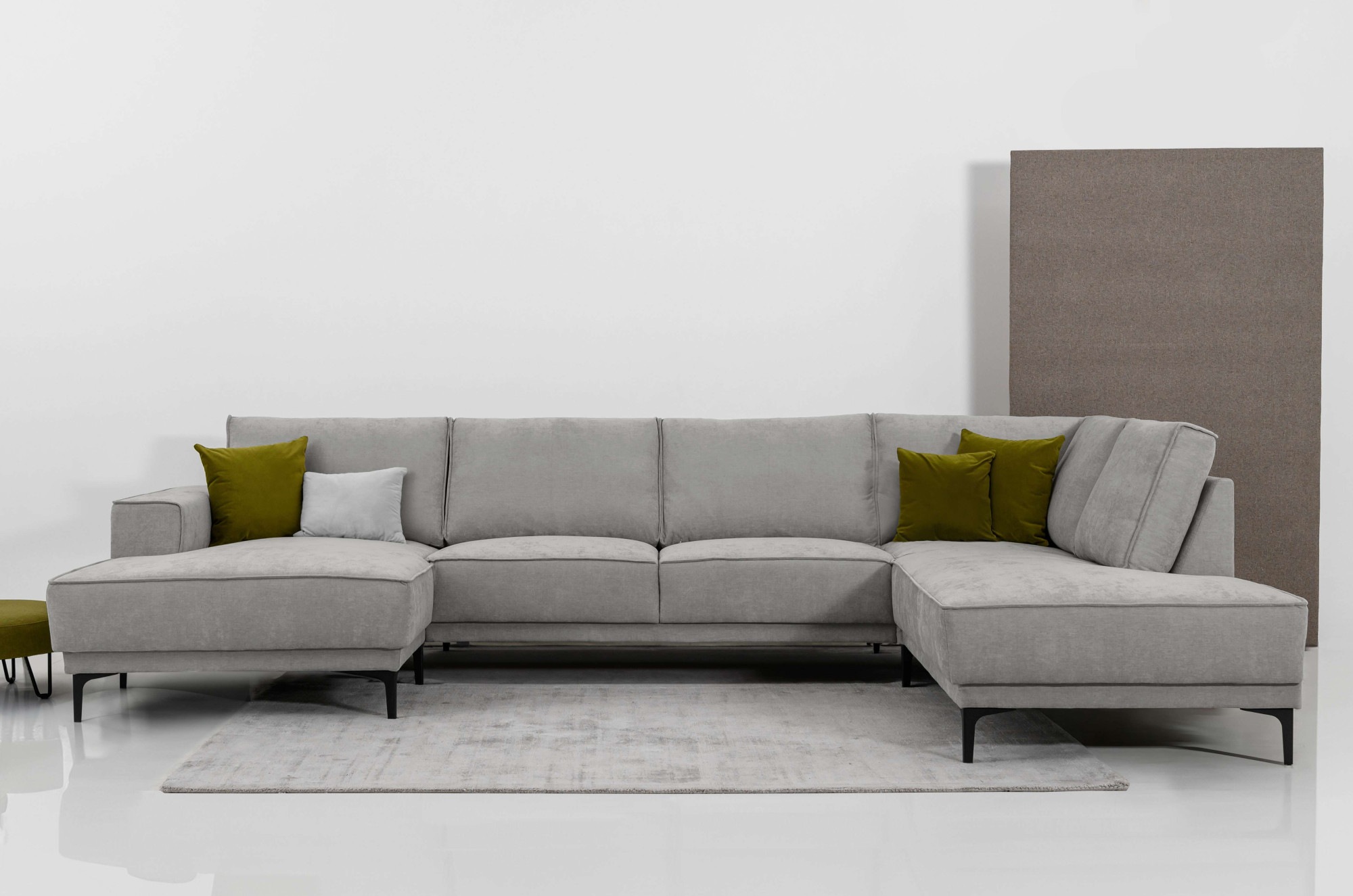 Image of GOODproduct Wohnlandschaft "XXL Sofa Oland, Struktur, Flachgewebe, Luxus-Microfaser, Boucle" U-Form, 345 cm, Wellenunterfederung, Skandi-Design, Metallfüsse