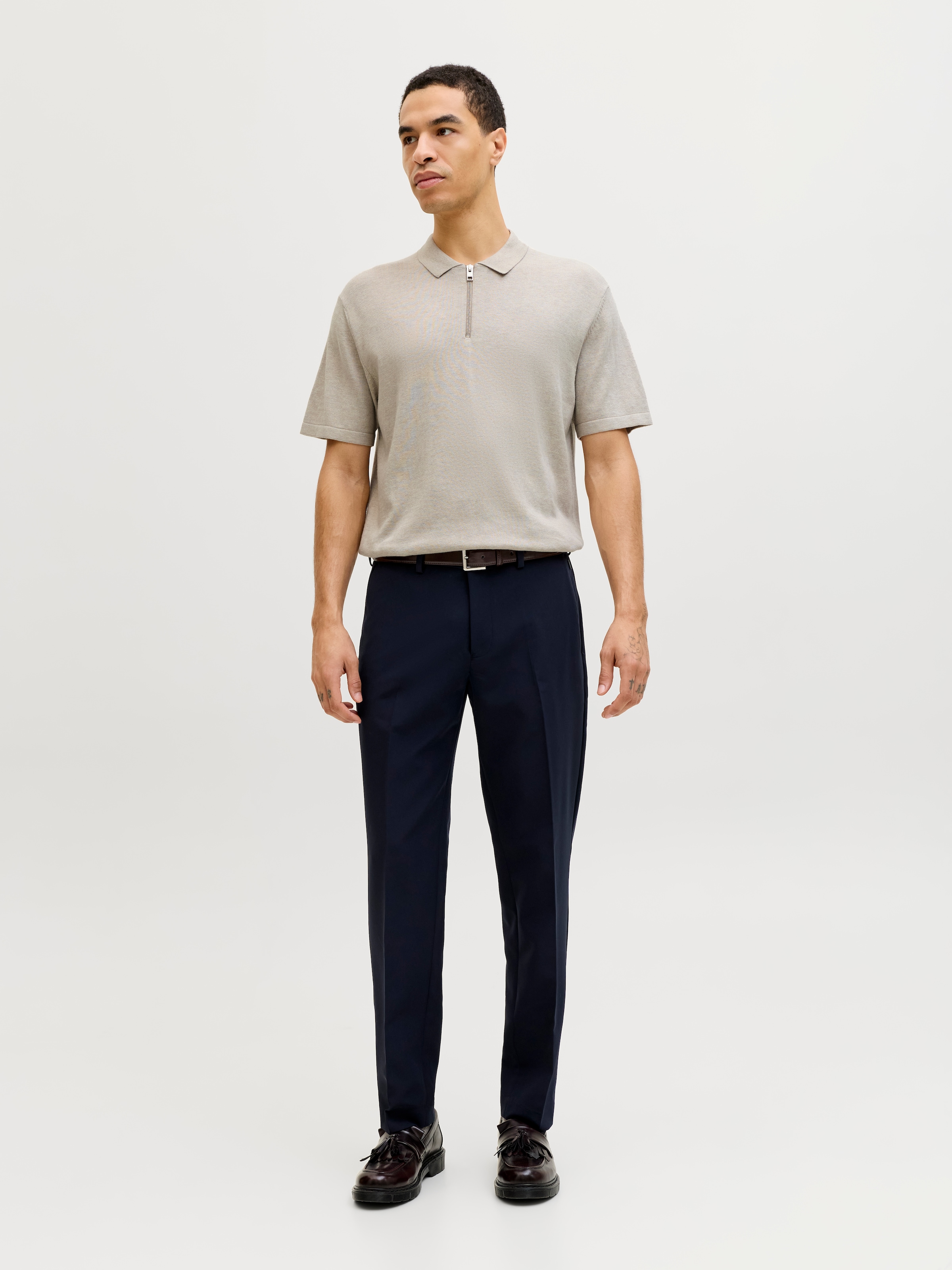 Jack & Jones Pull à manches courtes »JJEEMIL KNIT ZIP POLO SS SN« avec fermeture éclair courte