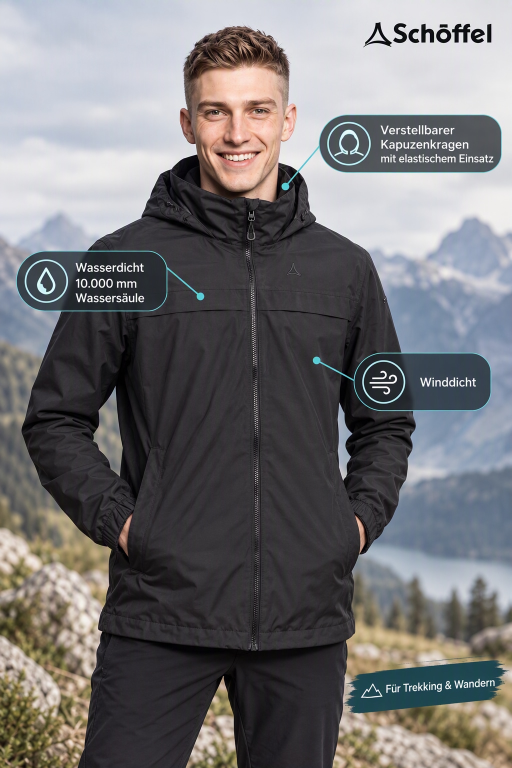Schöffel Veste de pluie »Jacket Style Bohorok MNS« pour trekking et randonnée, imperméable avec colonne d'eau 10.000 mm