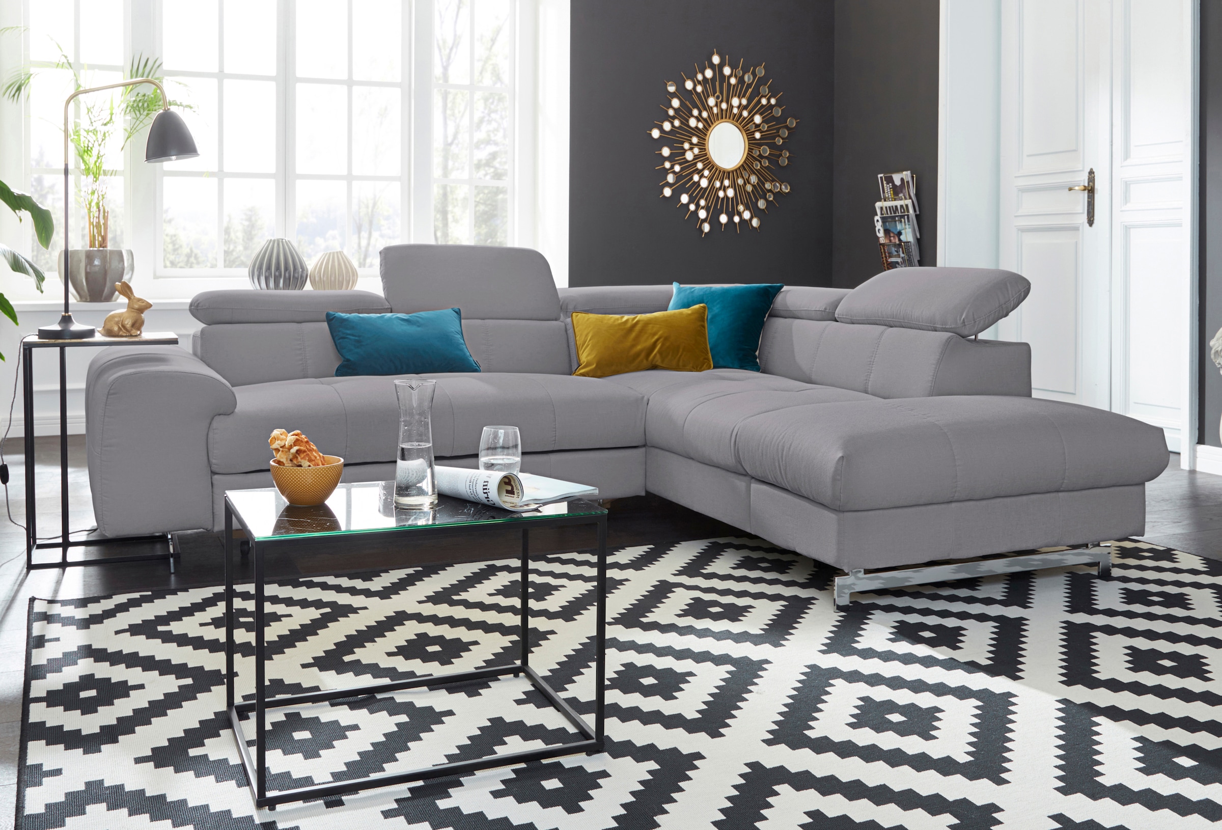 COTTA Polstergarnitur »Chef L-Form«, (Set, 2 tlg.), Set bestehend aus: Ecksofa mit Kopfteilverstellung & Hocker