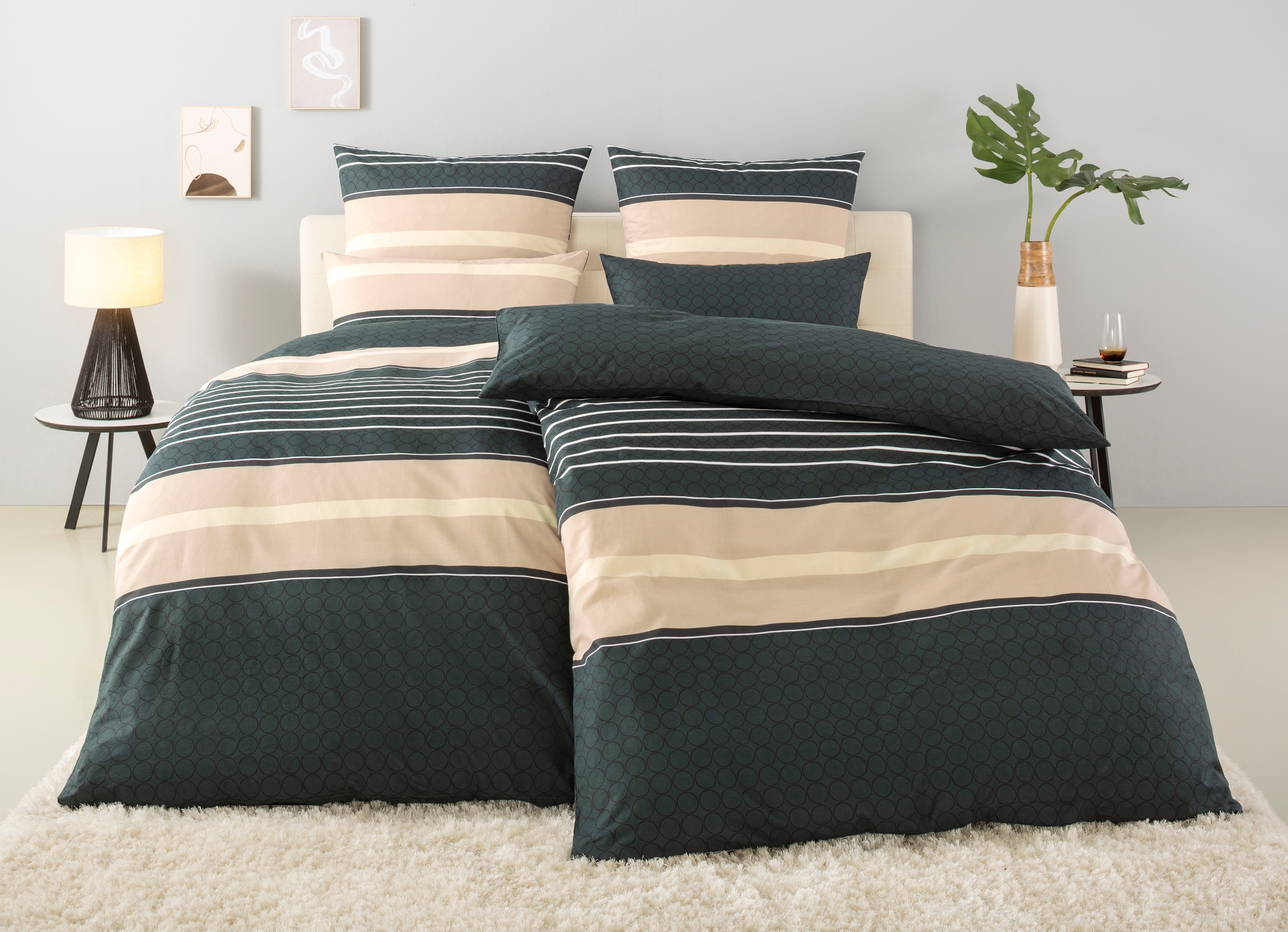 Image of GOODproduct Bettwäsche "Circle" 2 Bettwäsche aus Baumwolle mit Streifen-Design, moderne Bettwäsche