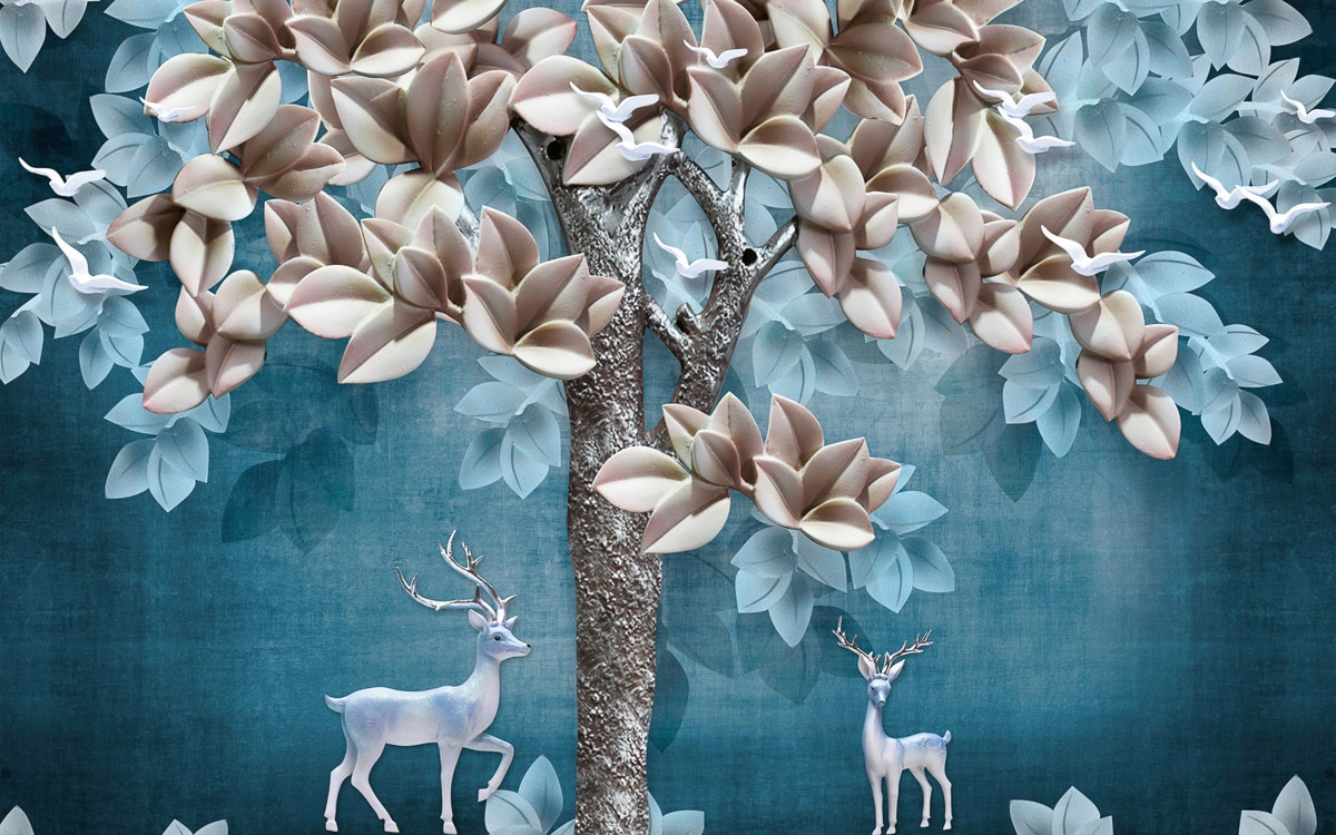 Image of Papermoon Fototapete "Muster mit Blumen und Hirschen"