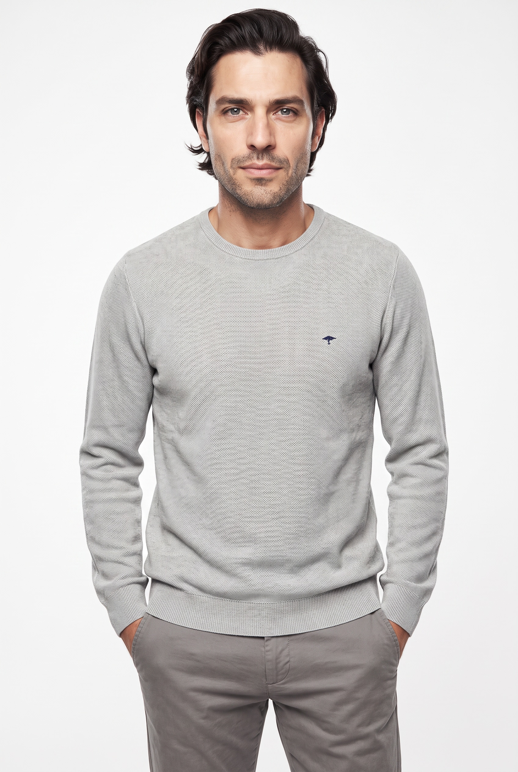 Image of FYNCH-HATTON Rundhalspullover mit Logo Stickerei