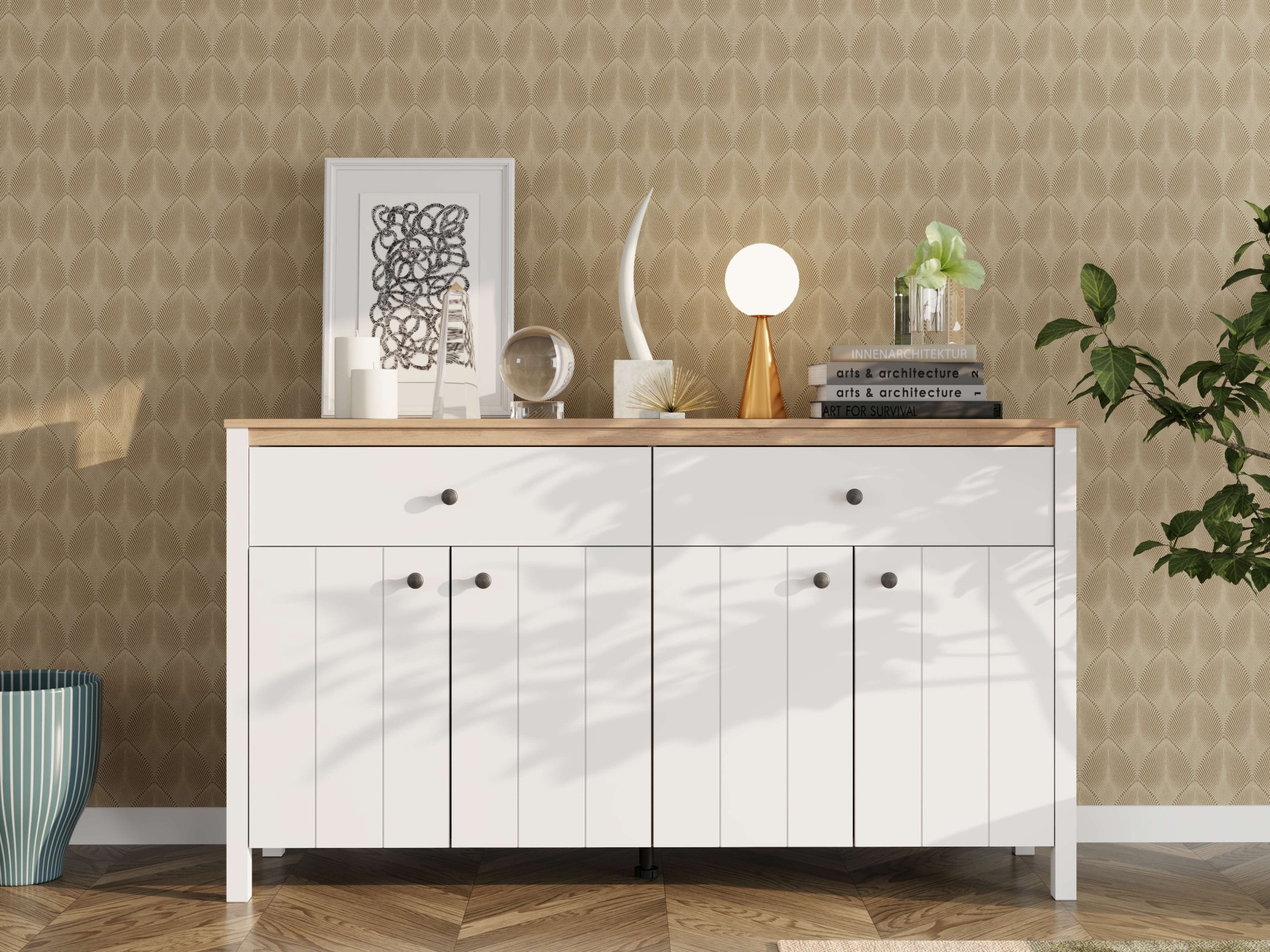 Image of Home affaire Sideboard "BEDFORD Kommode, Anrichte, Schrank im Landhausstil" MDF-Profil, 4 Türen, 4 Fächer & 2 Schubladen mit Metallgriffen