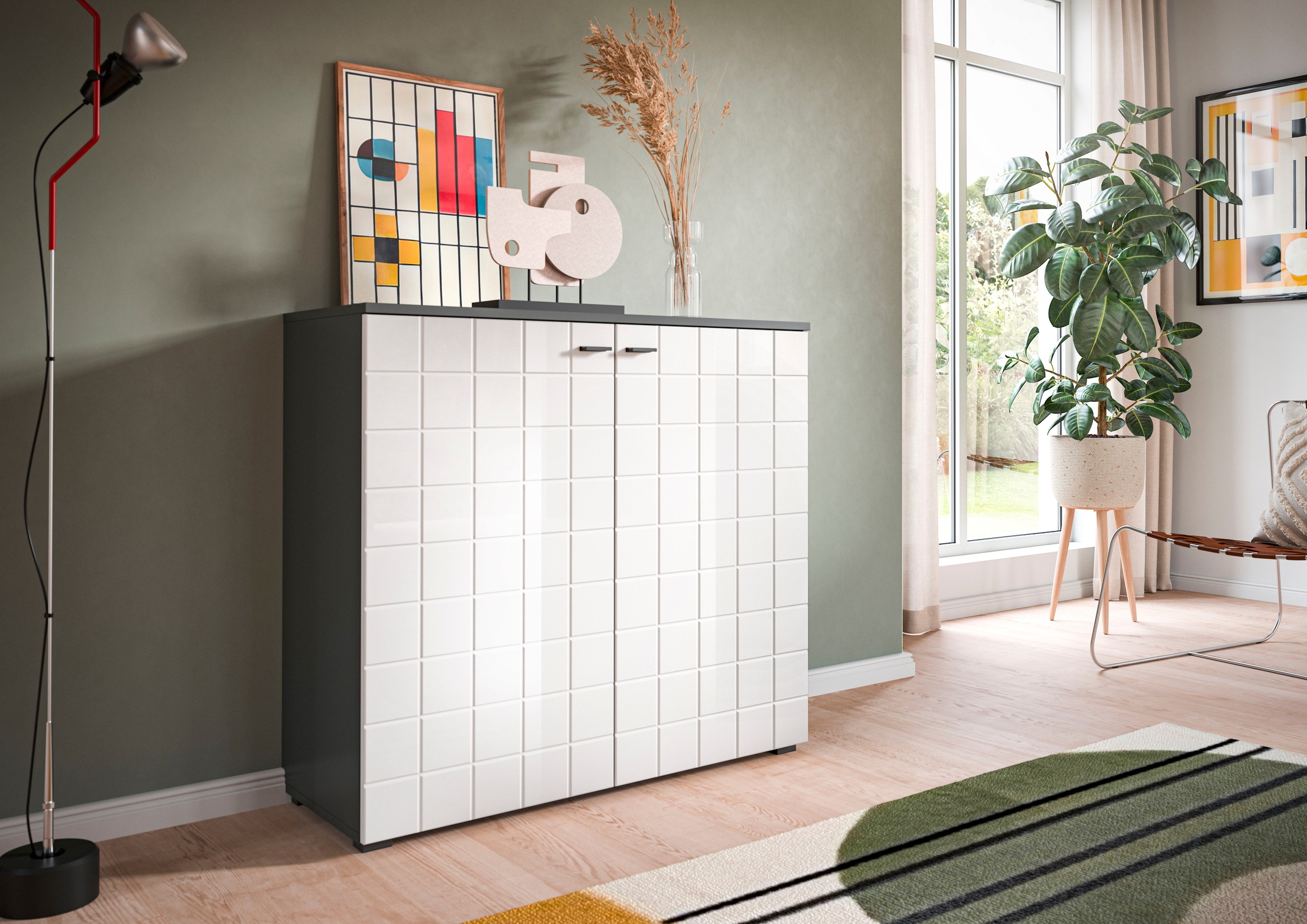 INOSIGN Kommode »Gora, Breite 92 cm, gefräste Front in Waffeloptik hochglanz«, Sideboard, Schrank, Anrichte