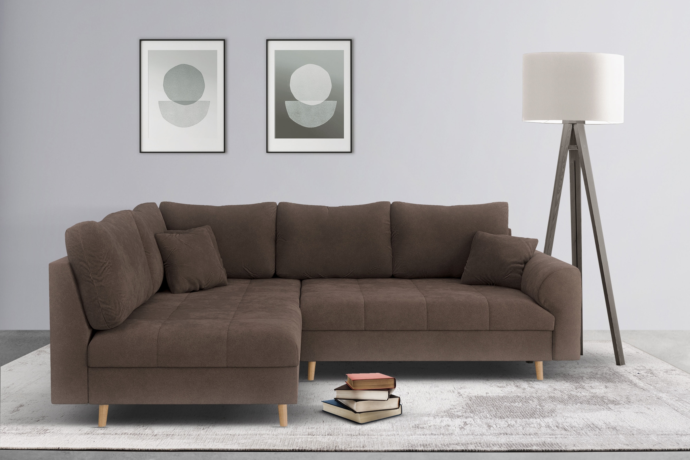 Home affaire Ecksofa »CHARRE L-Form mit Ottomane, Masse B/T/H: 231/161/81 cm«, feine Steppung, lose Rücken- und Zierkissen, auch in Cord und Bouclé