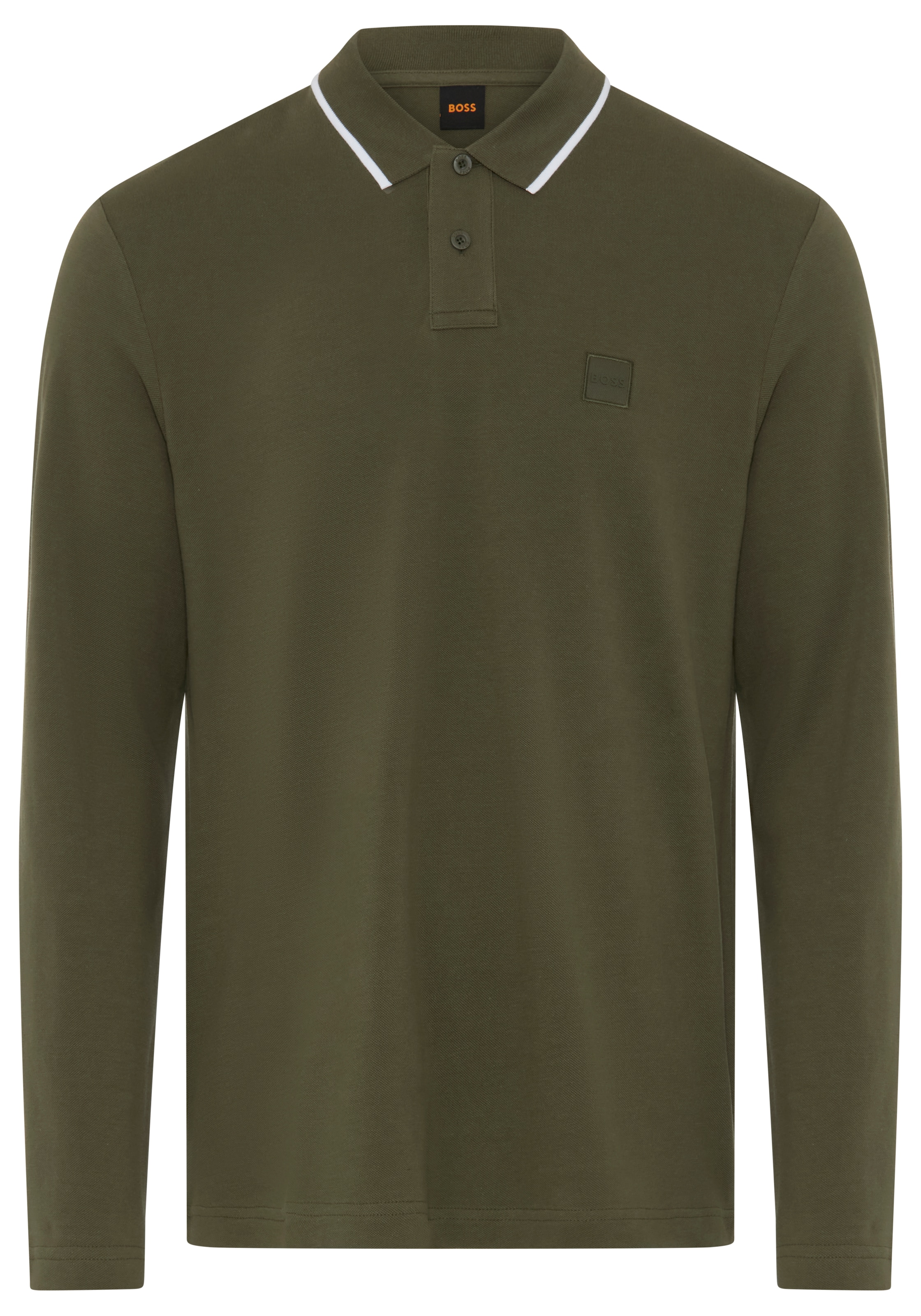 Image of BOSS ORANGE Langarm-Poloshirt Regular Fit, reine Baumwolle, BOSS-Label