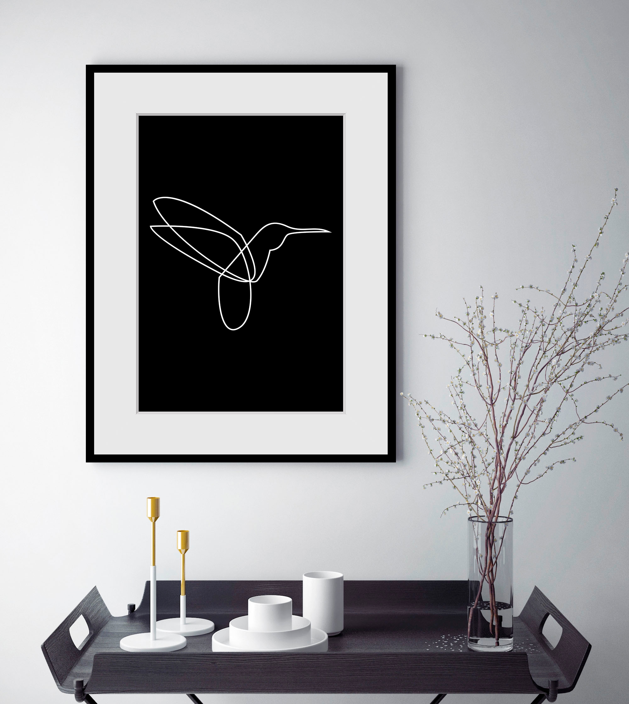 Image of queence Bild "Flash" Kunst Schwarz-Weiss Vogelbilder Vögel 1 Stk. tlg. HD Premium Poster-Druck inkl. Holzrahmen