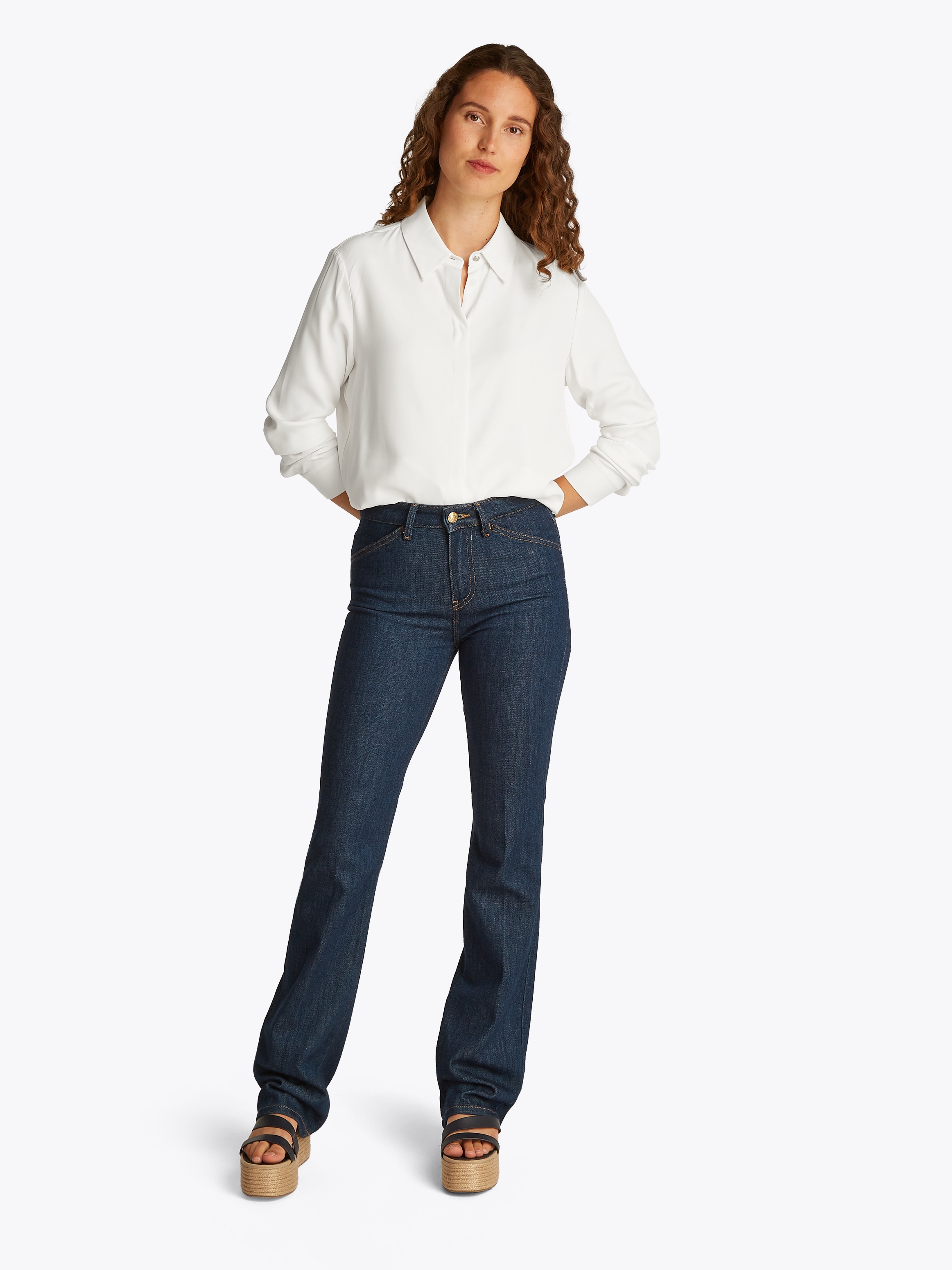 Tommy Hilfiger Hemdbluse »SOFT VISCOSE REGULAR LS SHIRT« in Unifarbe, mit Metalllabel