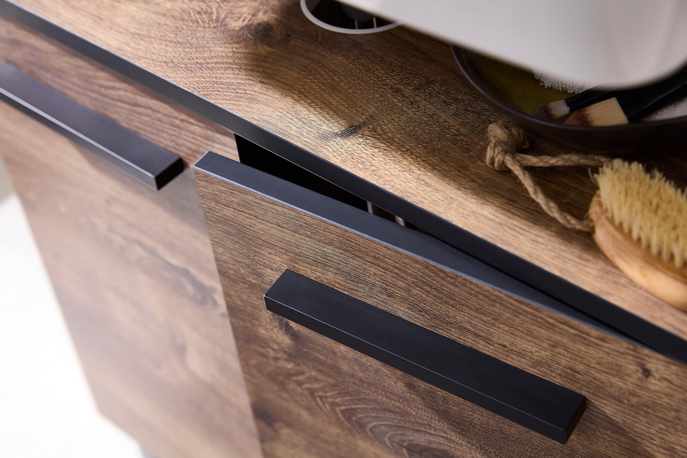 Saphir Waschbeckenunterschrank »Quickset 374 Unterbeckenschrank, Eiche Ribbeck quer Nachbildung« Waschbeckenschrank inkl. Türdämpfer, 60 cm breit, ohne Waschbecken