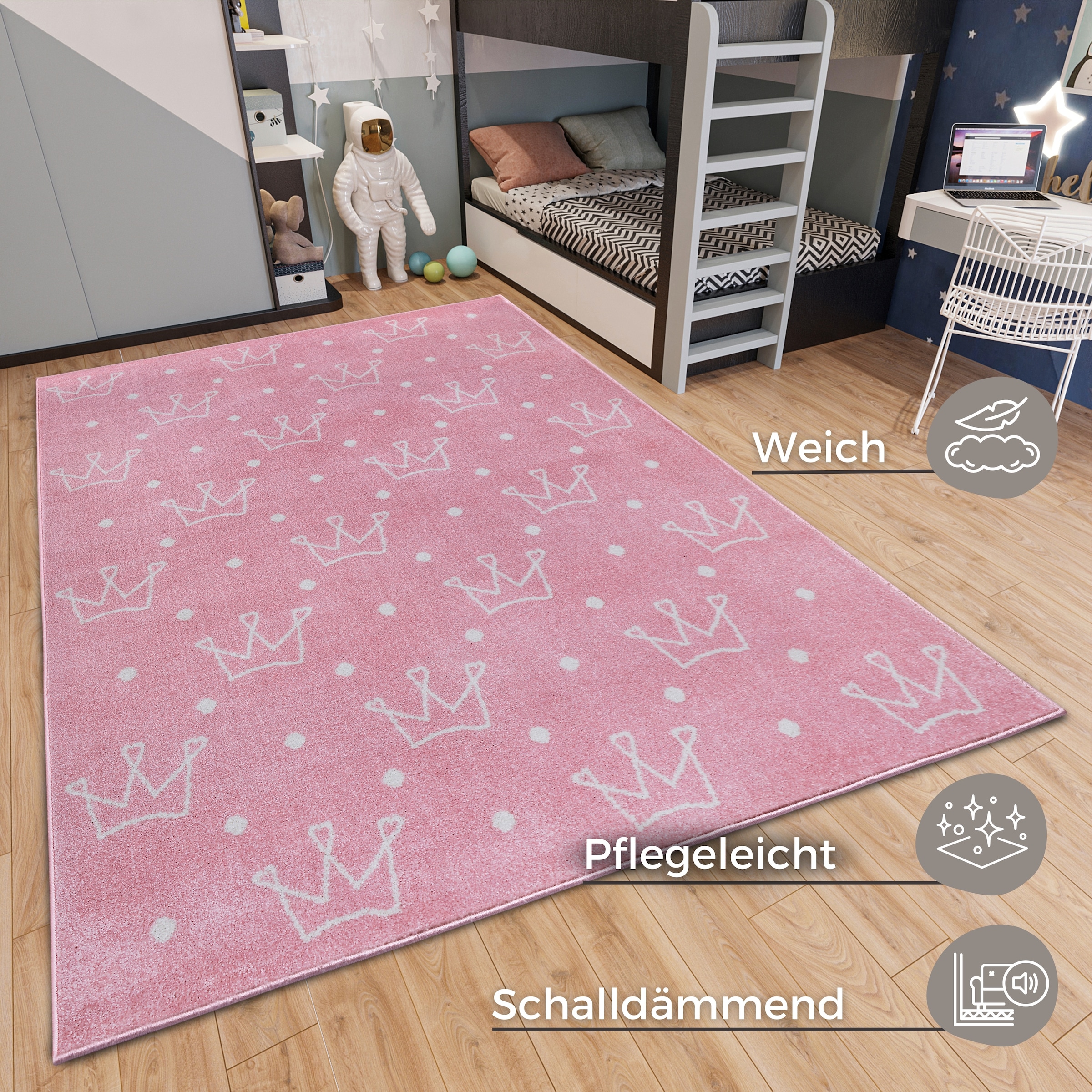 HANSE Home Kinderteppich »Adventures Crowns«, rechteckig, 7 mm Höhe, Spielteppich, fest, Kinderzimmer, Kurzflor, Spielunterlage