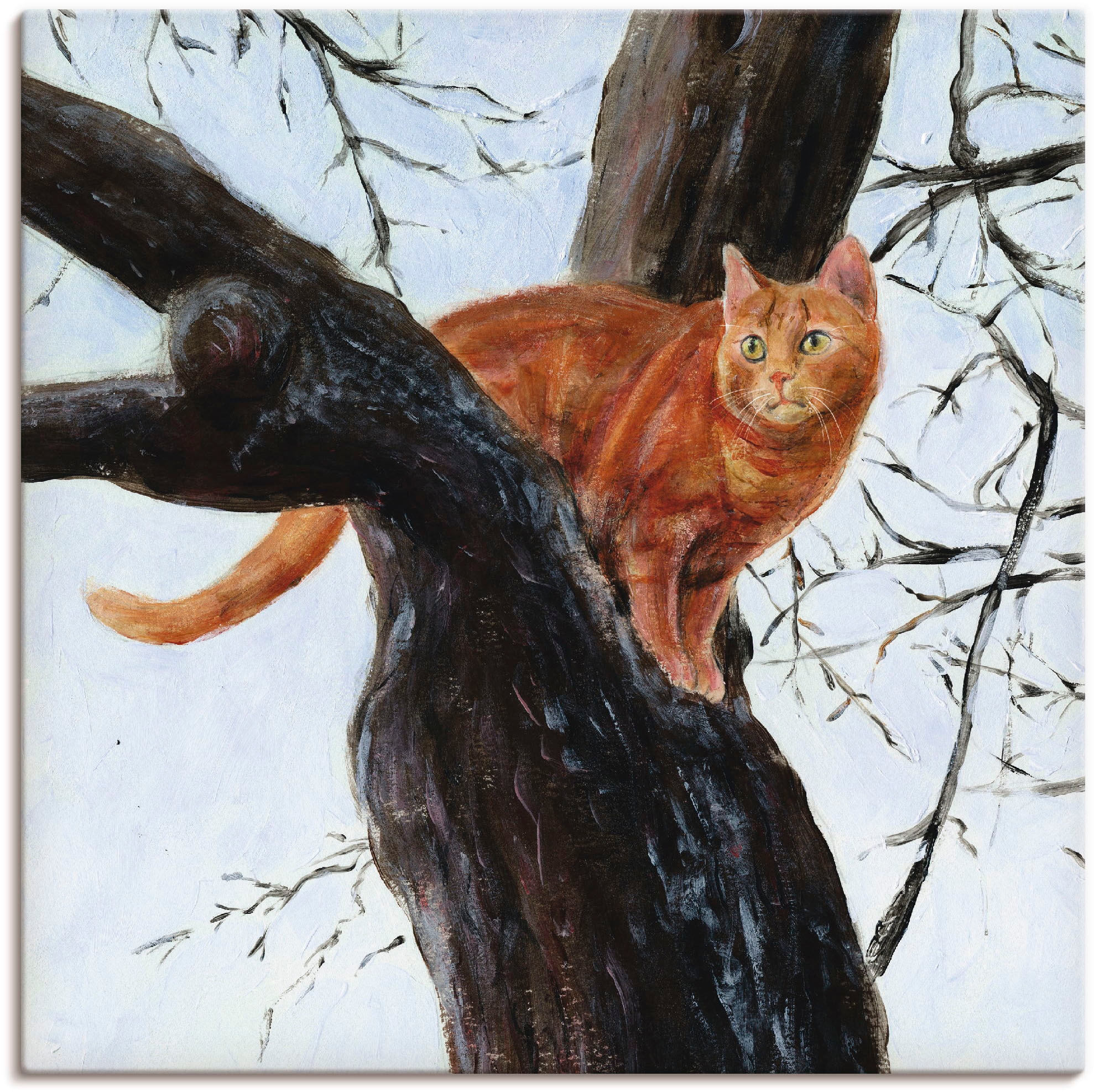 Image of Artland Leinwandbild "Katze im Baum" Haustiere 1 Stk. tlg. auf Holzrahmen gespannt