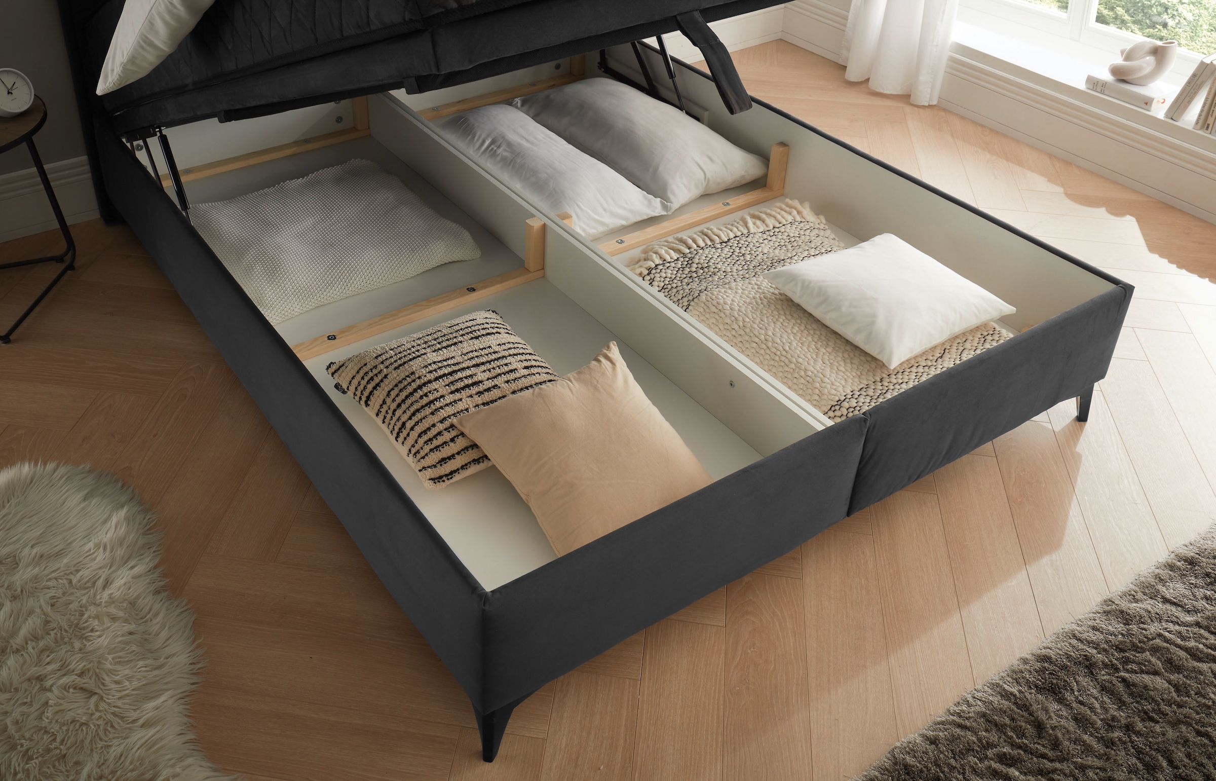 ED EXCITING DESIGN Boxbett »Monroe inkl. Bettkasten, erhältlich in den Breiten 160cm & 180cm« Duo-Matratze - feste Seite mit Kokosmatte