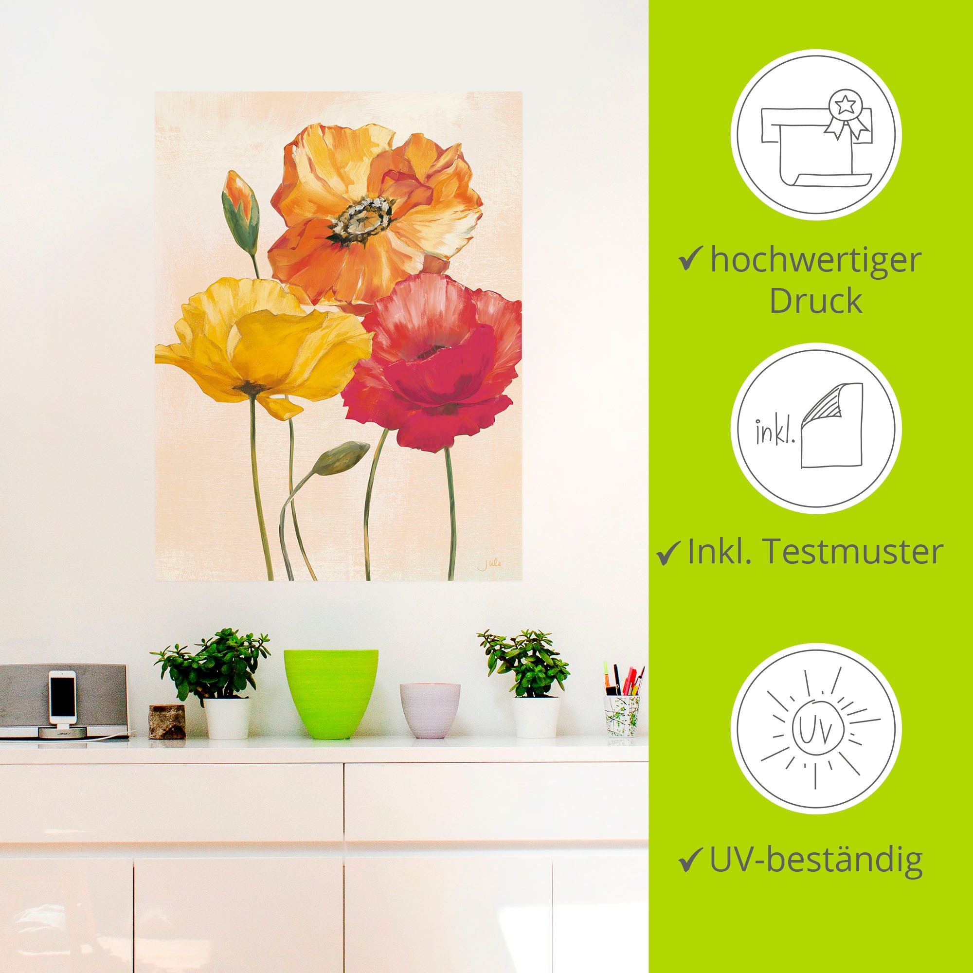 Artland Wandbild »Bunte Mohnblumen I«, Blumenbilder, (1 St.), als Alubild, Outdoorbild, Leinwandbild, Poster, Wandaufkleber