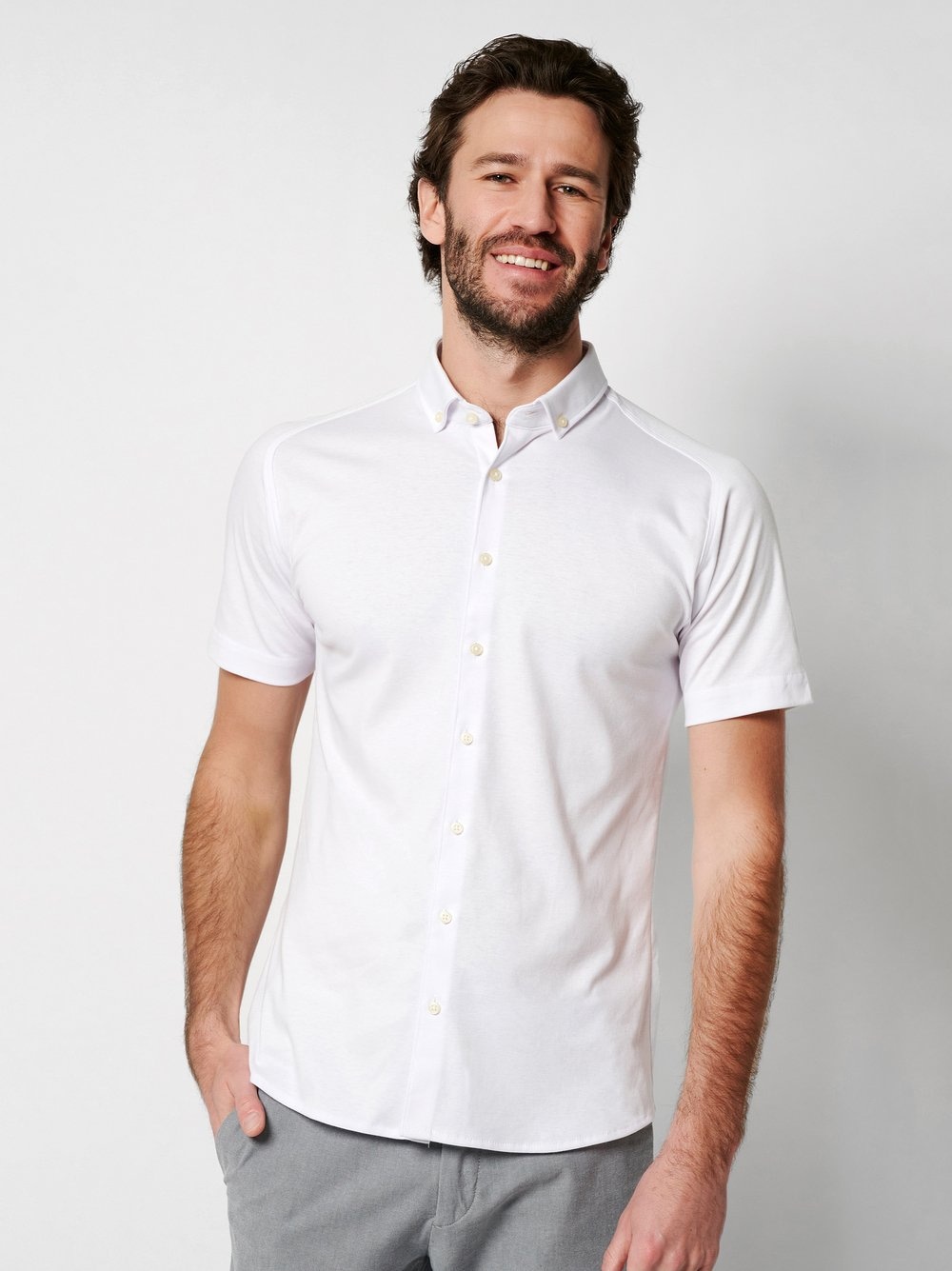 Image of DESOTO Kurzarmhemd "Jerseyhemd Casual Modern Button Down halbarm" Flexibler Stretch