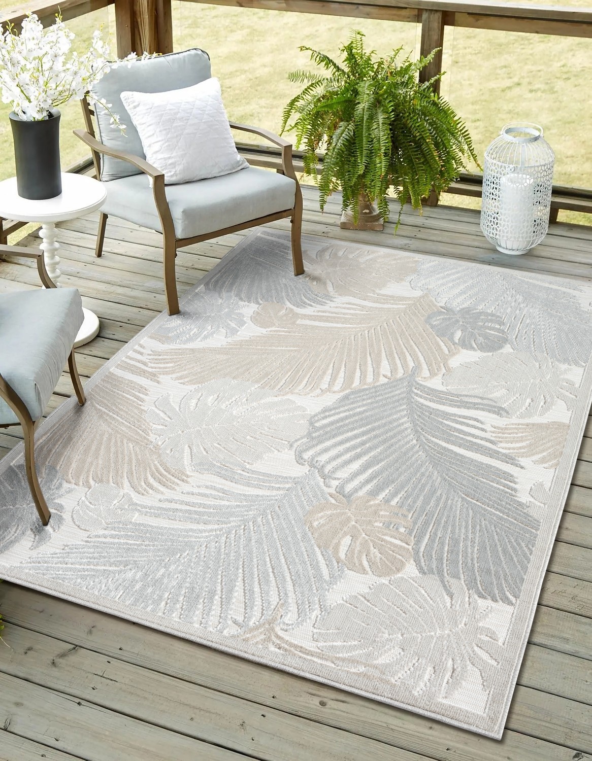 Image of Myflair Möbel & Accessoires Teppich "Odette, LAGERRÄUMUNG" rechteckig 8 mm Höhe Blätter Motiv, Hoch-Tief Effekt, Outdoor geeignet, Balkon, Terrasse