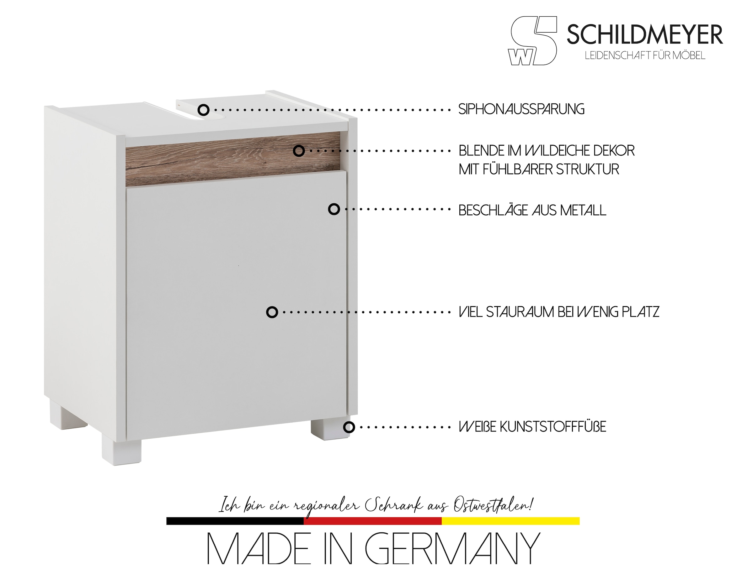 Schildmeyer Waschbeckenunterschrank »Cosmo in verschiedenen Farben made in Germany«, Badezimmerschrank Badmöbel Breite 42 cm