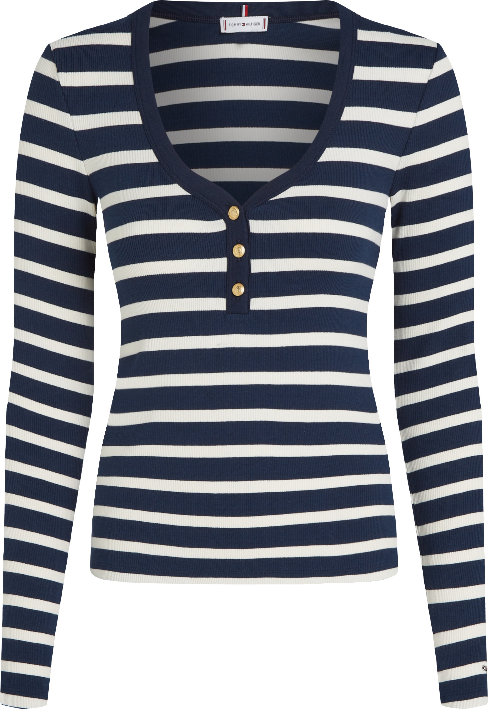 Tommy Hilfiger Langarmshirt »SLIM HENLEY GB SCOOP-NK LS«, mit Rippenstruktur, mit Metalllabel