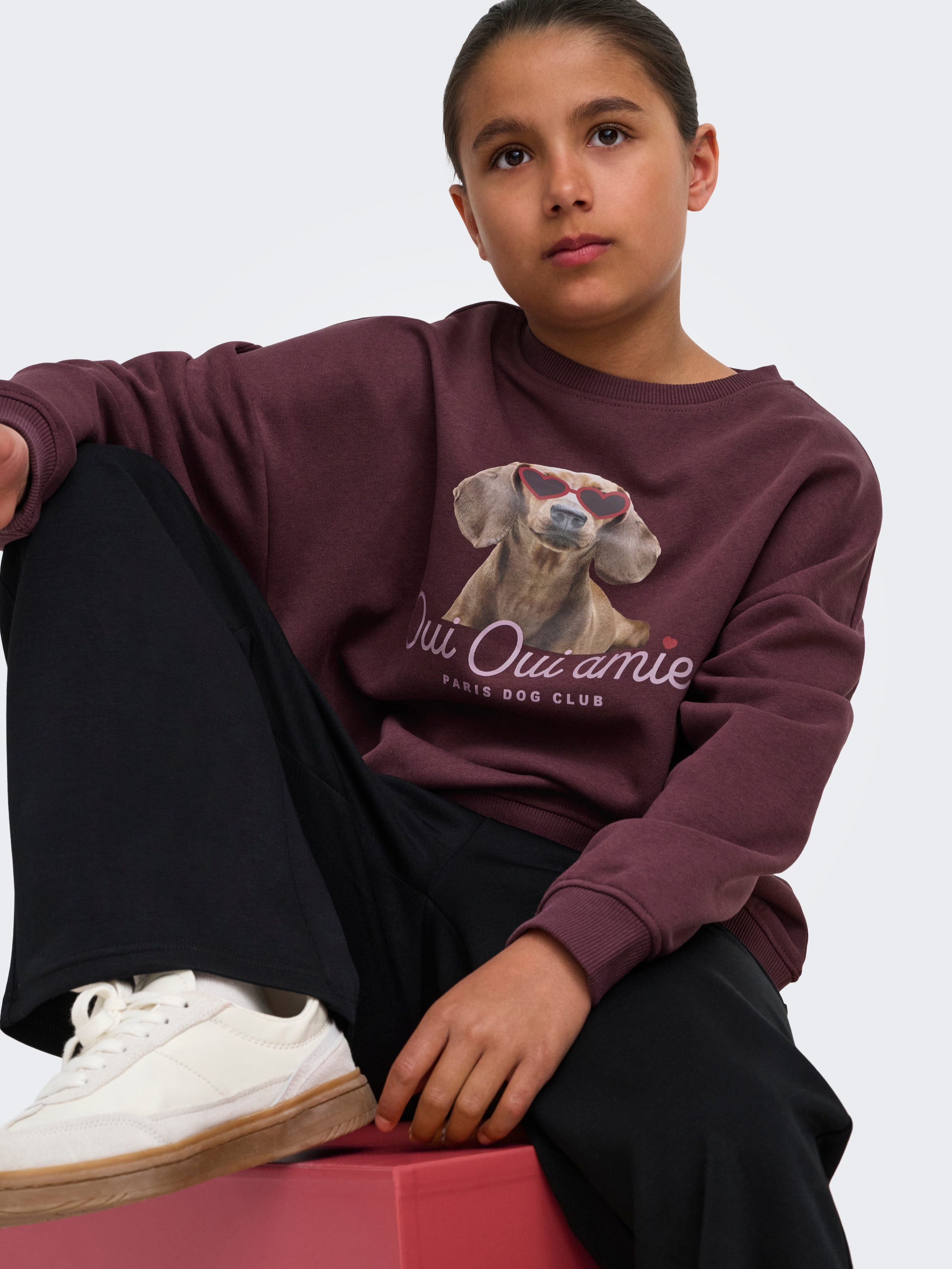 KIDS ONLY Sweat-shirt »KOGBILA L/S OVZ PRINT O-NECK SWT NOOS«, mélange de coton, oversize
