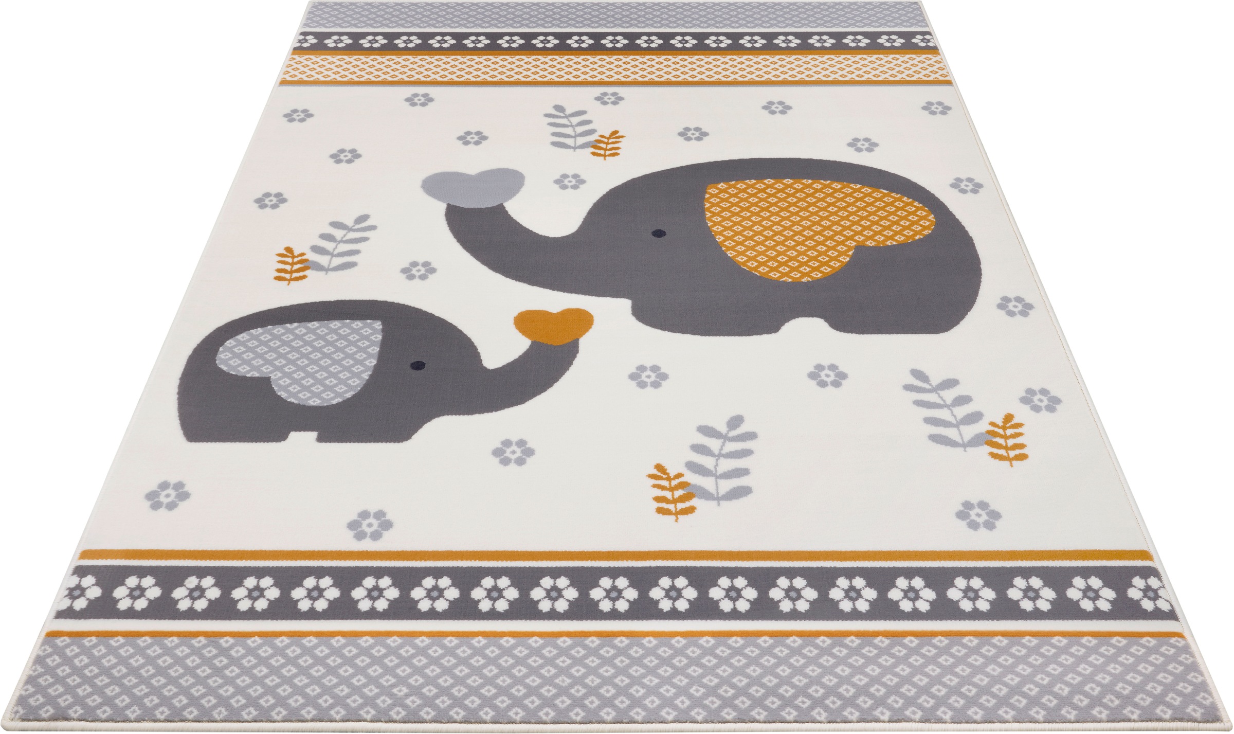 Image of HANSE Home Kinderteppich »Happy Elefant«, rechteckig, 9 mm Höhe, Herz, Blume, Tiermotiv, Kurzflor, Kinderzimmer, Strapazierfähig, Pflegeleicht, Robust bei Ackermann Versand Schweiz