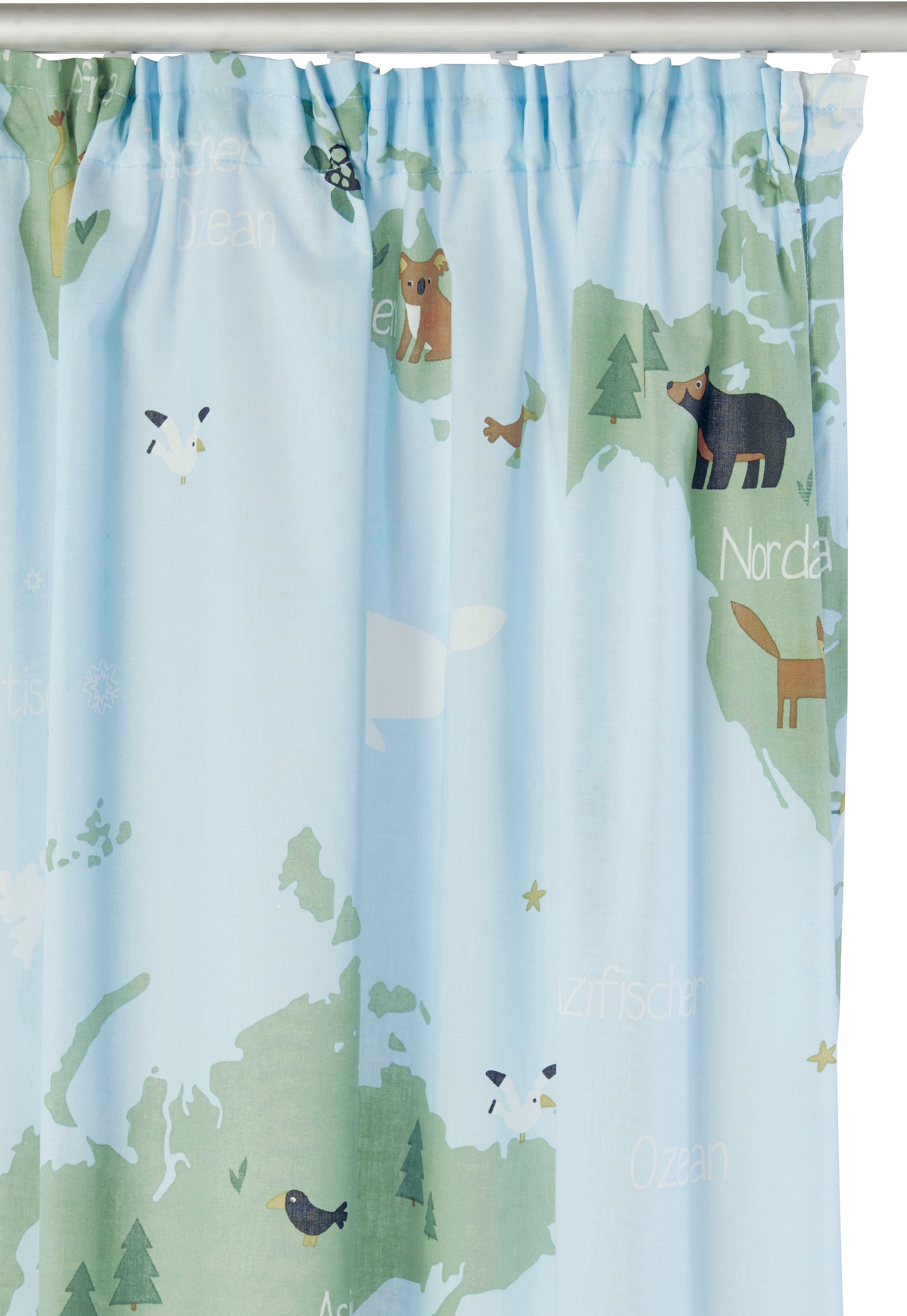 Lüttenhütt Vorhang »Weltkarte«, (1 Tiere halbtransparent, St.), Kindergardine, kaufen jetzt bedruckt, Nachhaltige