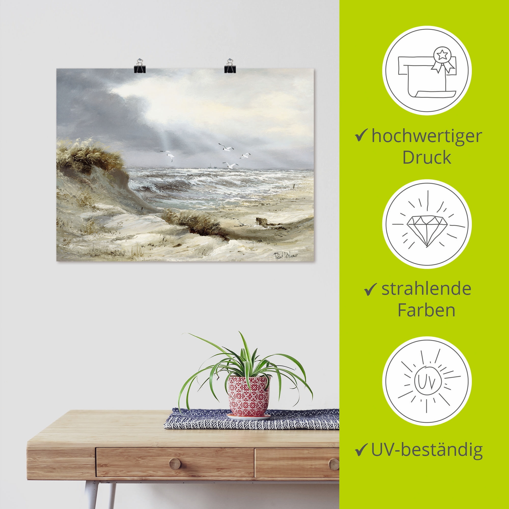 Artland Wandbild »Dünen an der stürmischen See« Küste 1 Stk. tlg. als Leinwandbild, Poster in verschied. Grössen