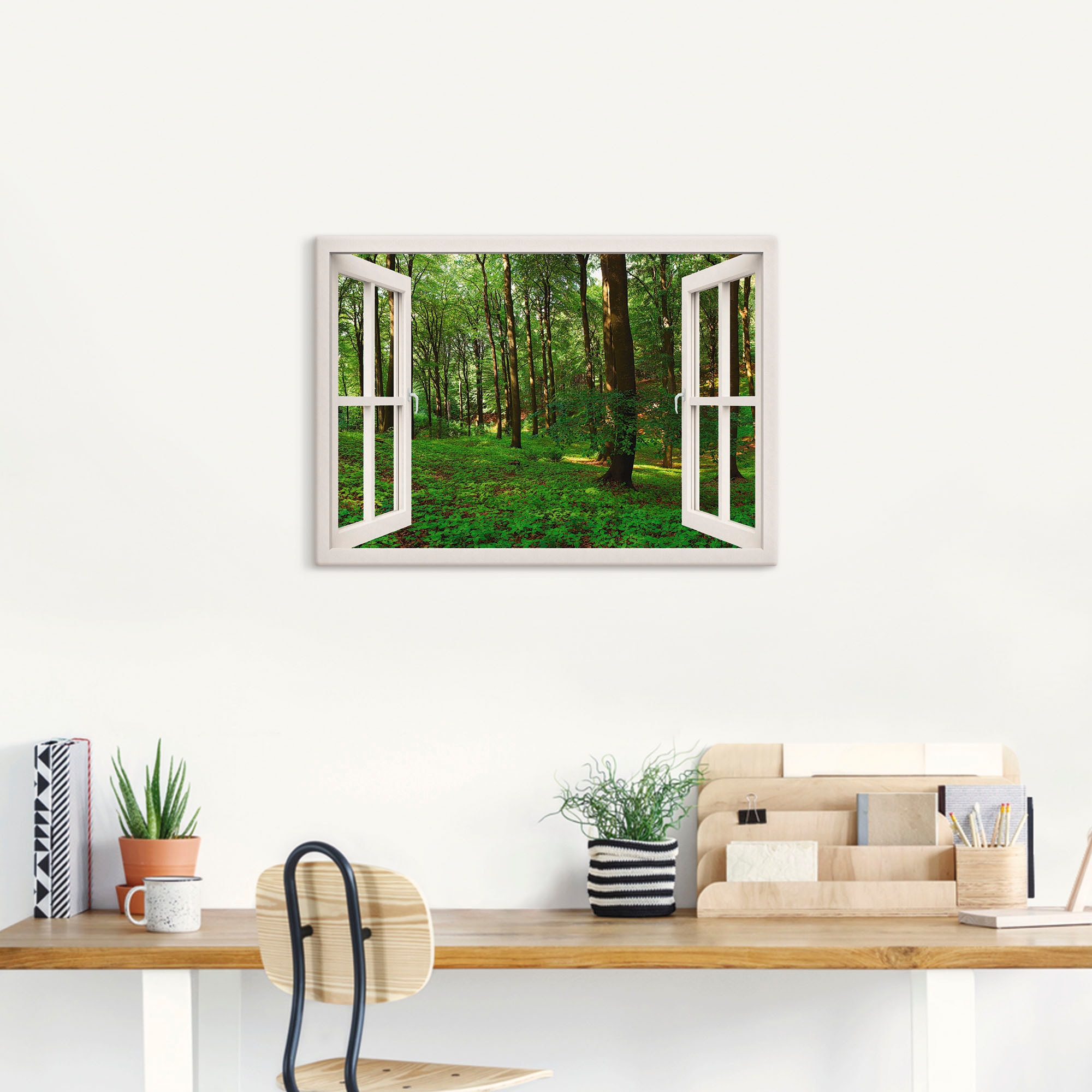 Artland Leinwandbild »Panorama Sommerwald, weiss«, Fensterblick, (1 St.), auf Keilrahmen gespannt
