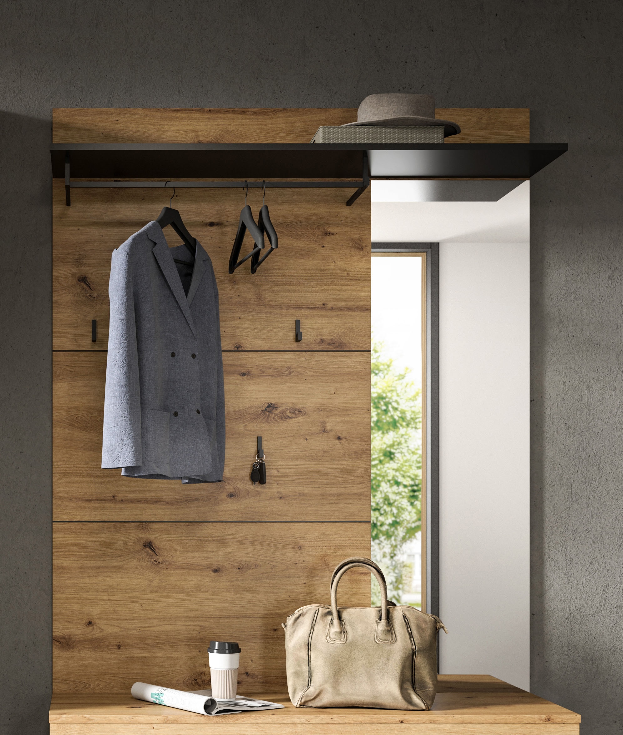 Home affaire Panneau de vestiaire »REHAT, TOPSELLER!, Breite 120 cm, Hutablage, 5 Haken, Garderobenstange« in verschiedenen Ausführungen,  Paneel, Wandboard, Garderobe, Garderobenleiste, Garderobenboard
