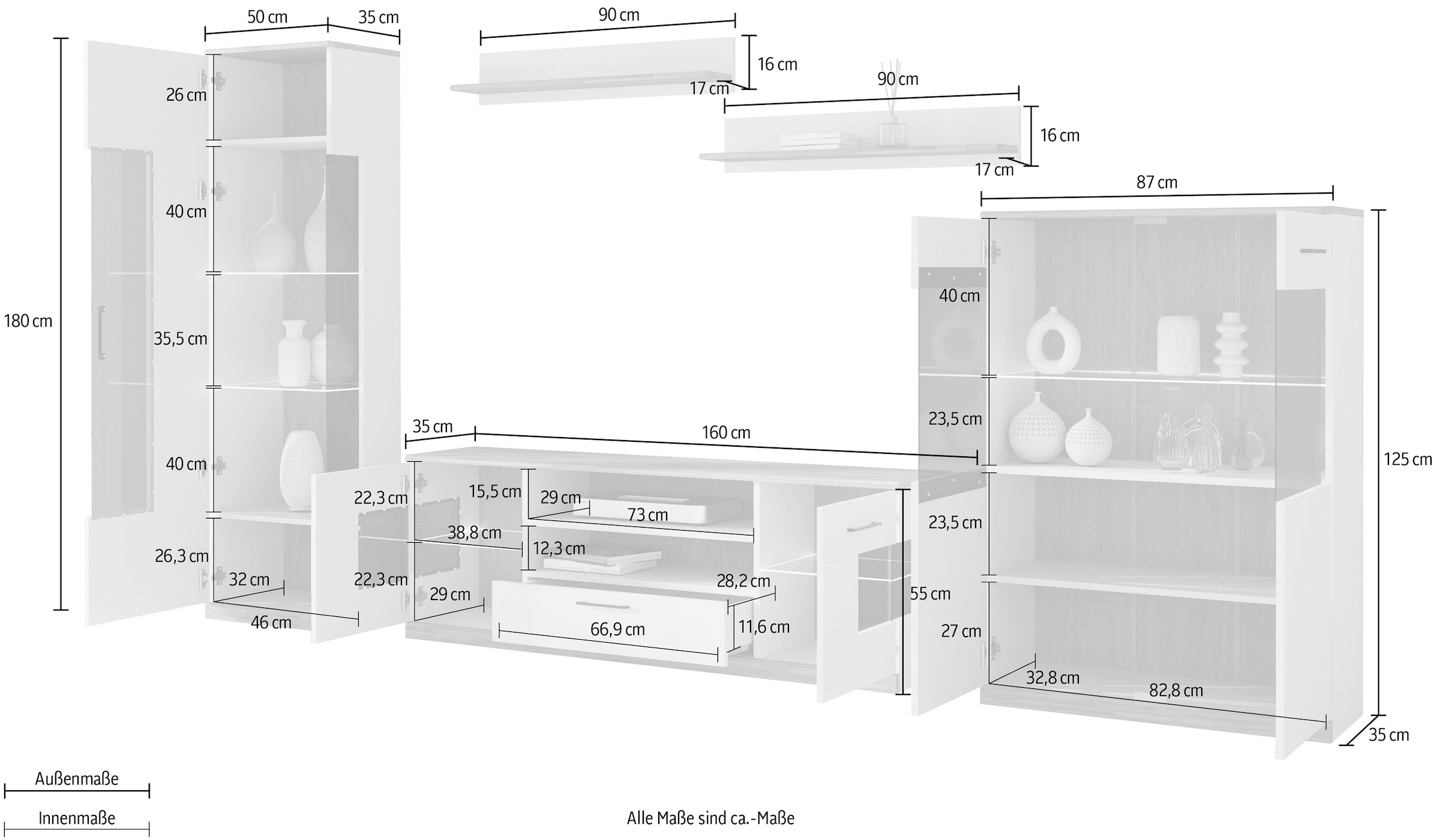 Home affaire Meuble mural »Ribe Wohnwand Set-5 St.« Set, 5 cuis tlg.
