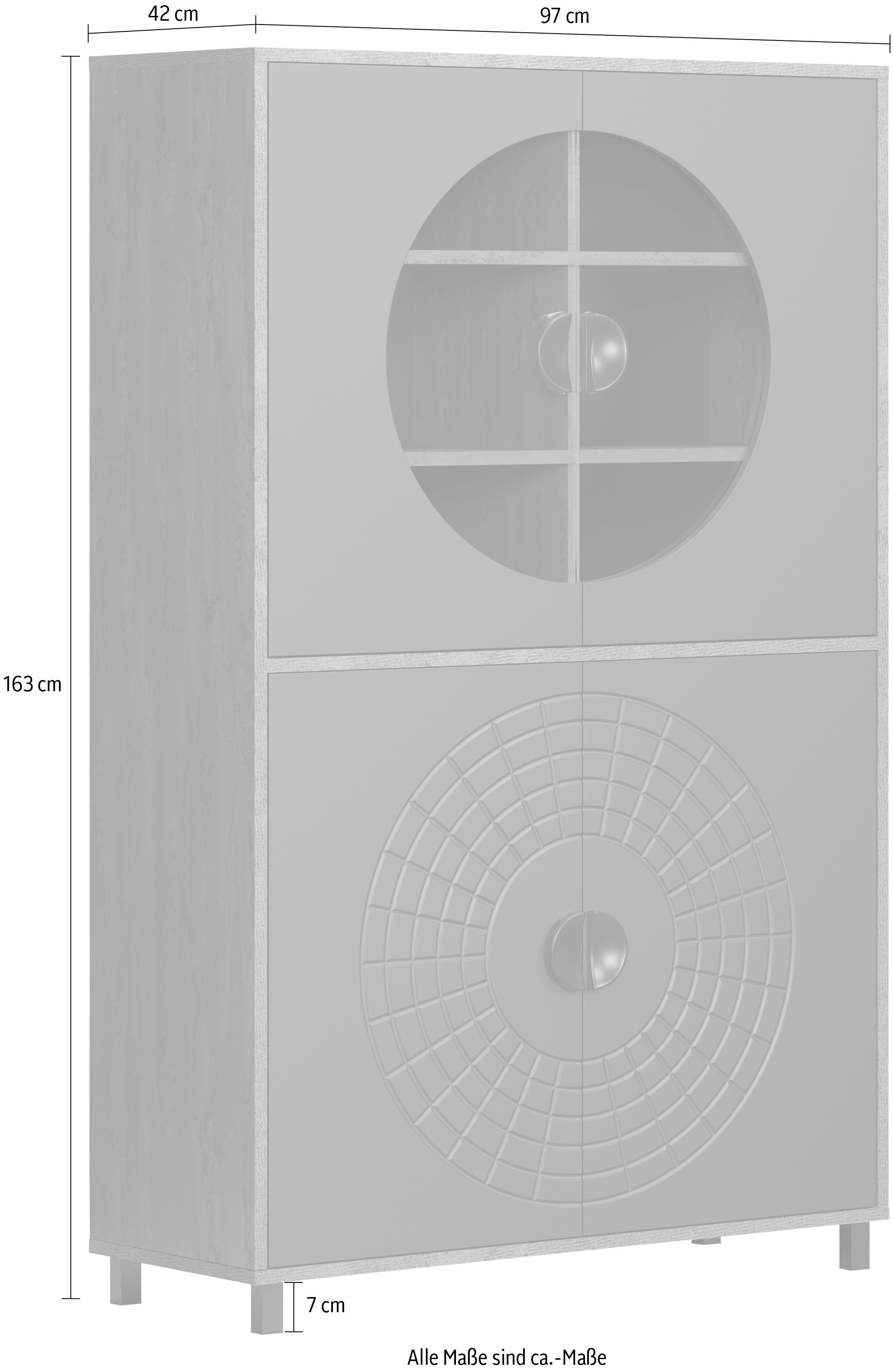 INOSIGN Hochkommode »Fusion« 1 Stk. tlg. Vitrine mit besonderem Kreismuster - Hochzeitsschrank in Vintageoptik