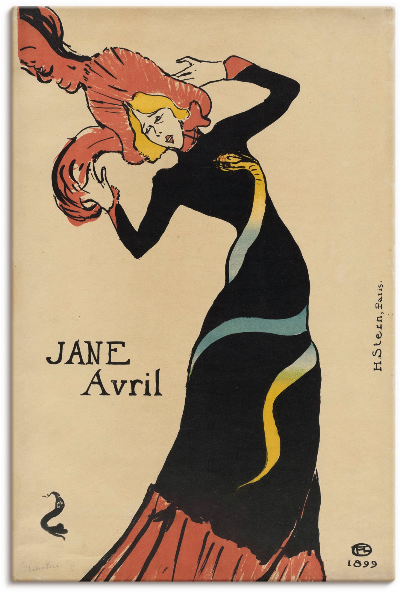 Image of Artland Wandbild »Jane Avril (Plakat). 1899«, Ausstellungsplakate, (1 St.), in vielen Grössen & Produktarten - Alubild / Outdoorbild für den Aussenbereich, Leinwandbild, Poster, Wandaufkleber / Wandtattoo auch für Badezimmer geeignet bei Ackermann Versand