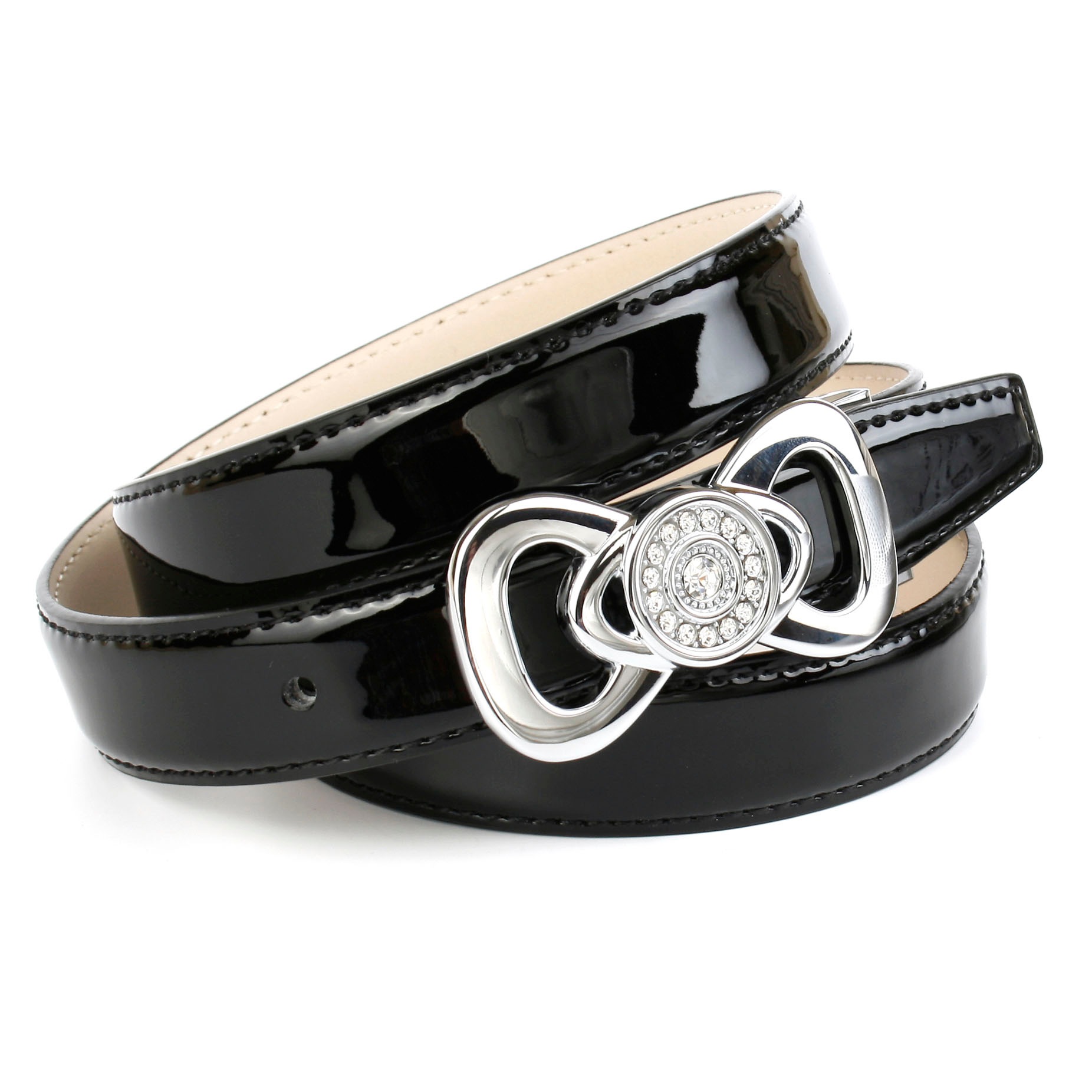 Image of Anthoni Crown Ledergürtel, Damenlackgürtel mit filigraner Schliesse und Glitzersteinen bei Ackermann Versand Schweiz