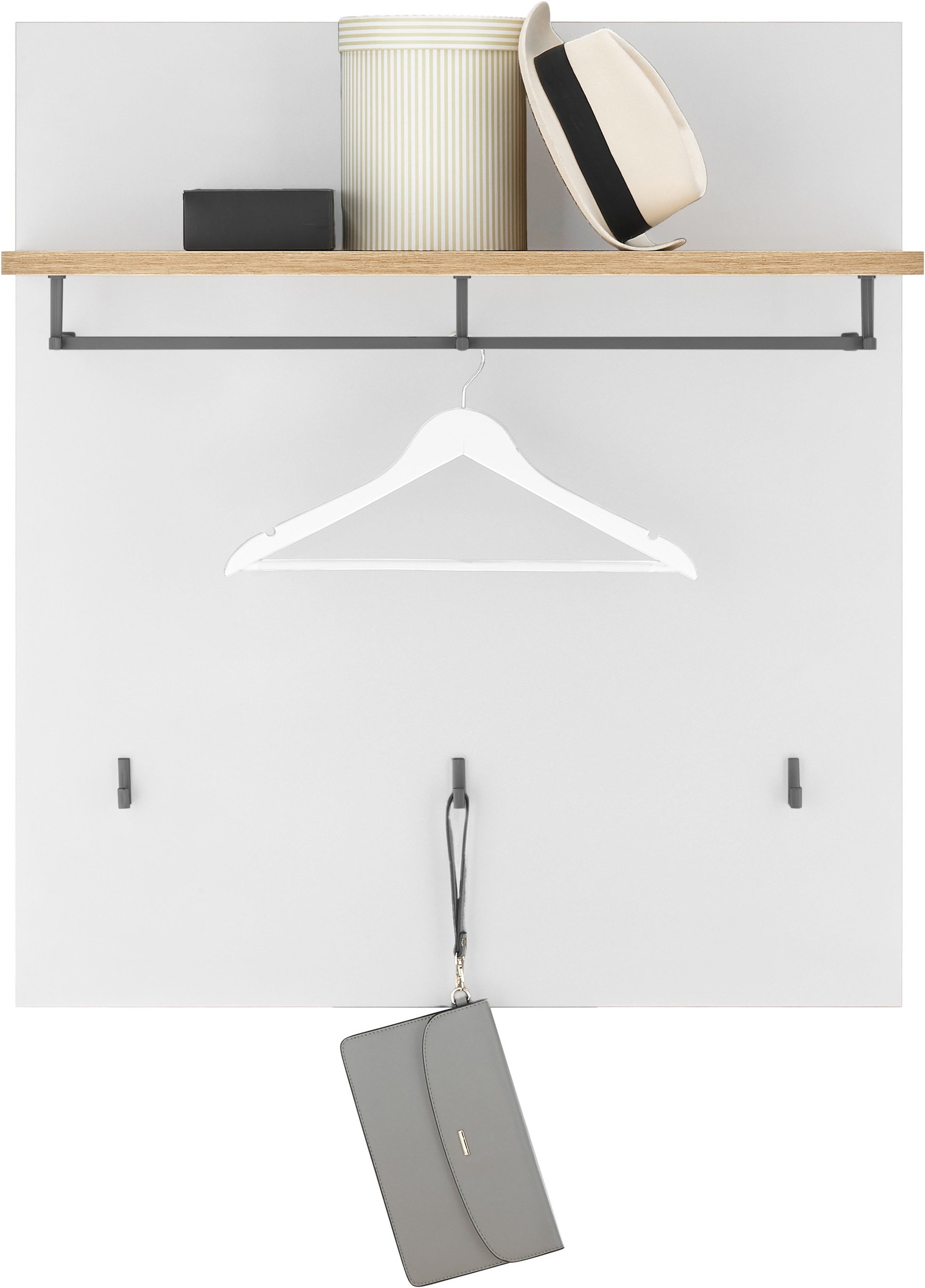 HBZ Garderoben-Set »5-tlg. Eiche Stripes Optik Flurgarderobe Stellmass BxHxT 260x197x38 cm«, (5 St.), Mit Schuhkommode, Hochschrank, Bank, Paneel, Spiegel