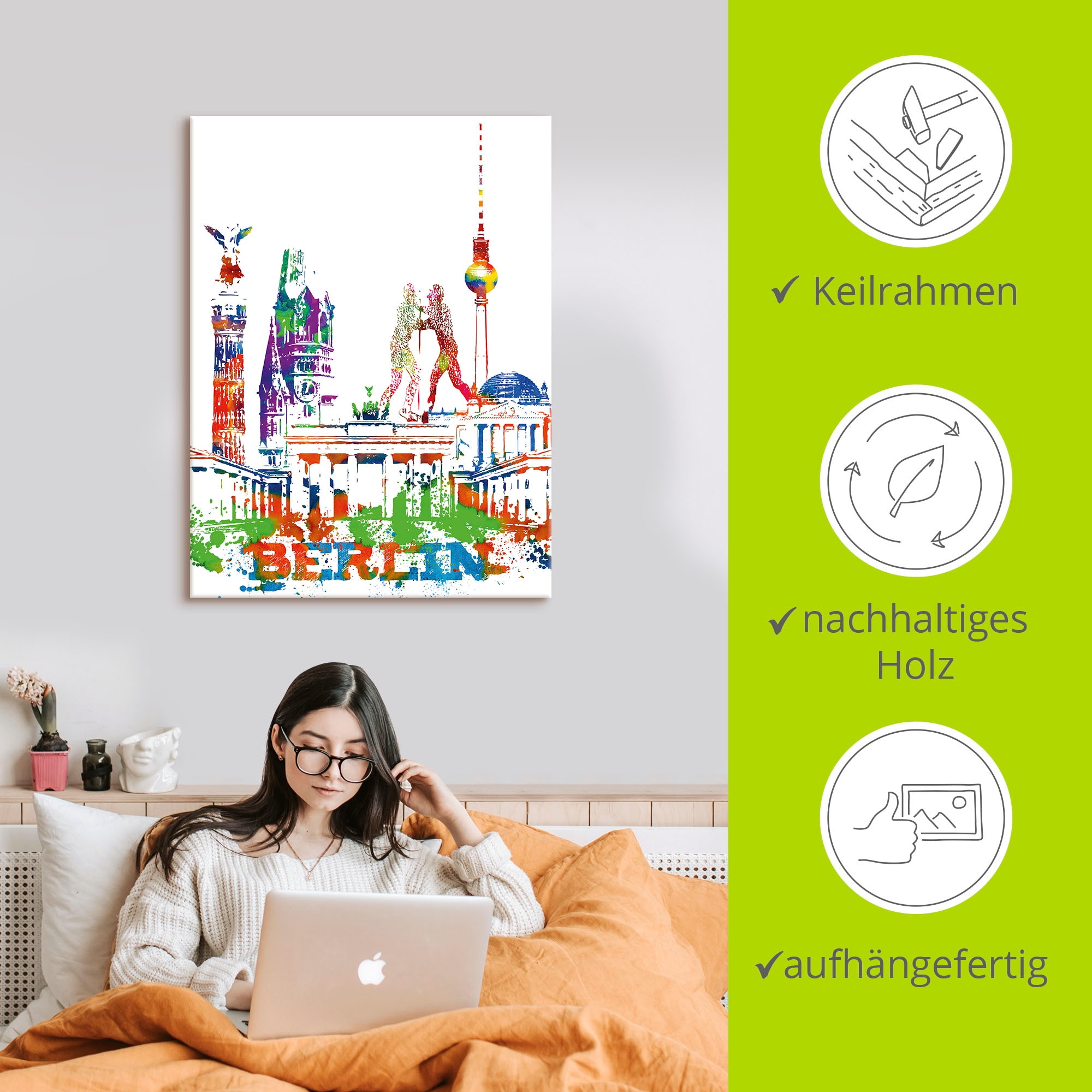 Artland Fresque murale »Berlin Grafik« 1 cuis tlg. auf Holzrahmen gespannt