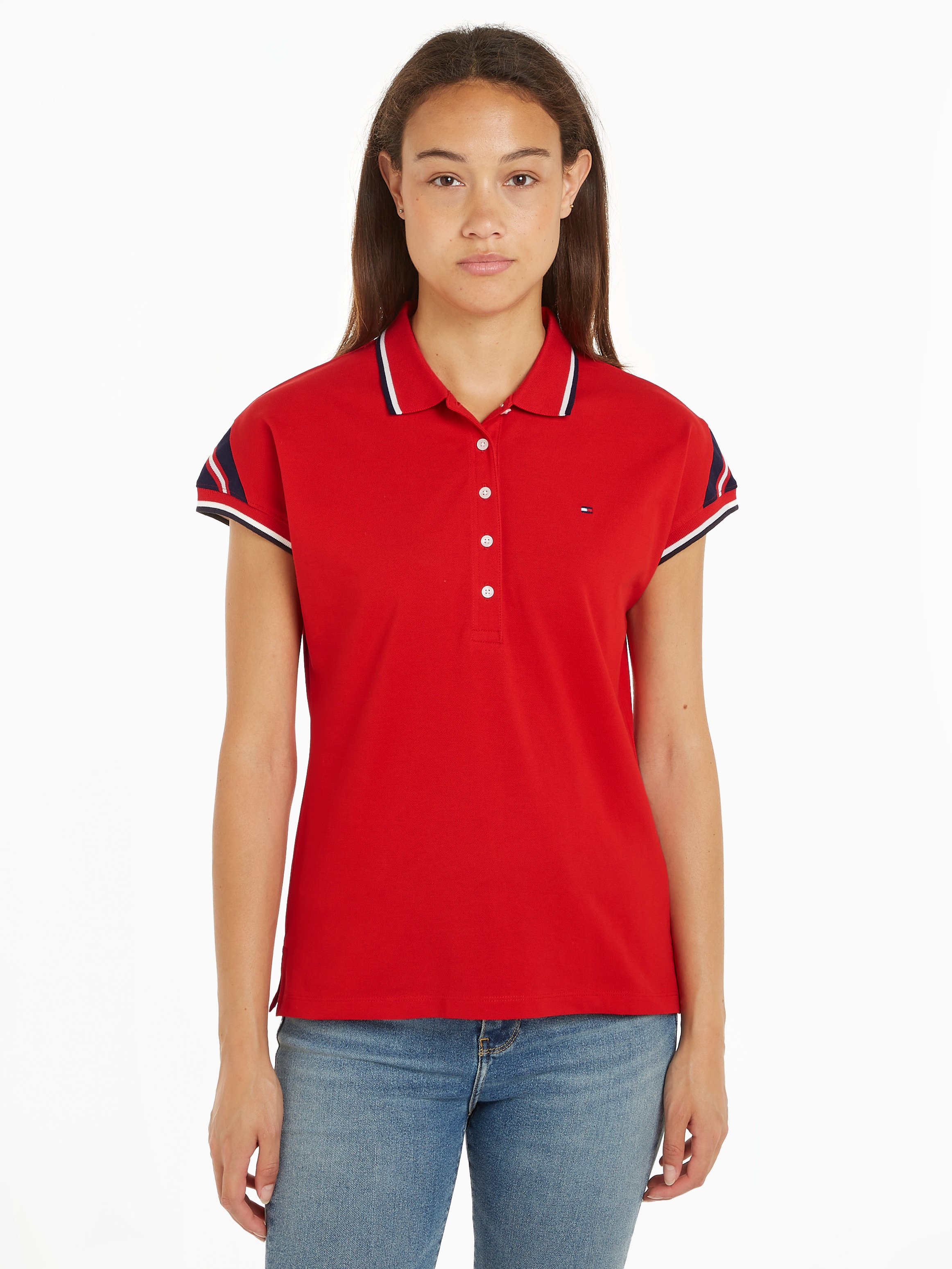 Poloshirt »REG STRIPE SLV POLO CAP SLEEVE«, mit kontrastfarbenen Einsätzen