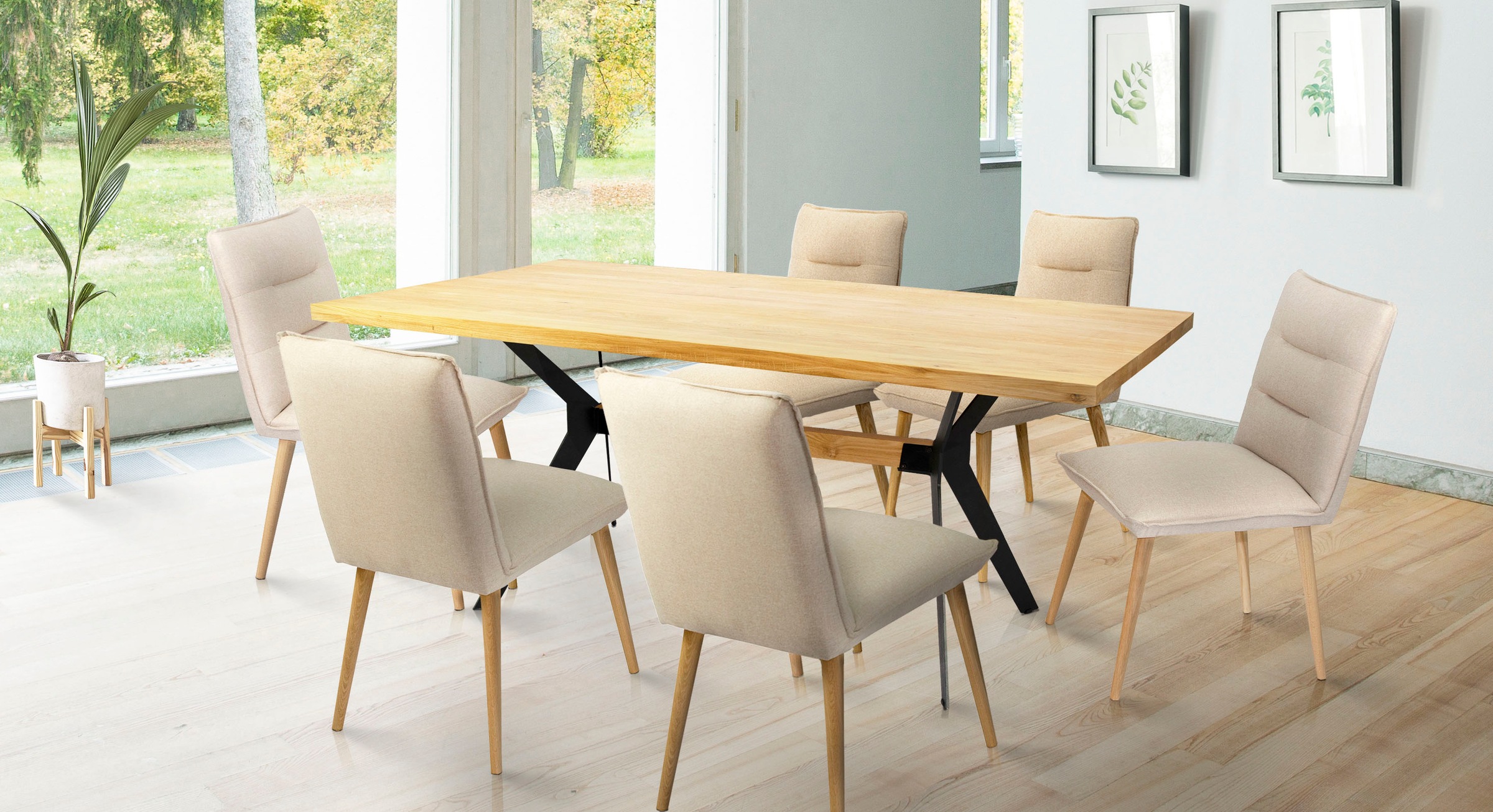 Image of Home affaire Essgruppe »Mel/Parma«, (Set, 7 tlg.), bestehend aus Mell Esstisch 200 cm und 6er Set Parma Stühle mit einem Microfaser Bezug bei Ackermann Versand Schweiz