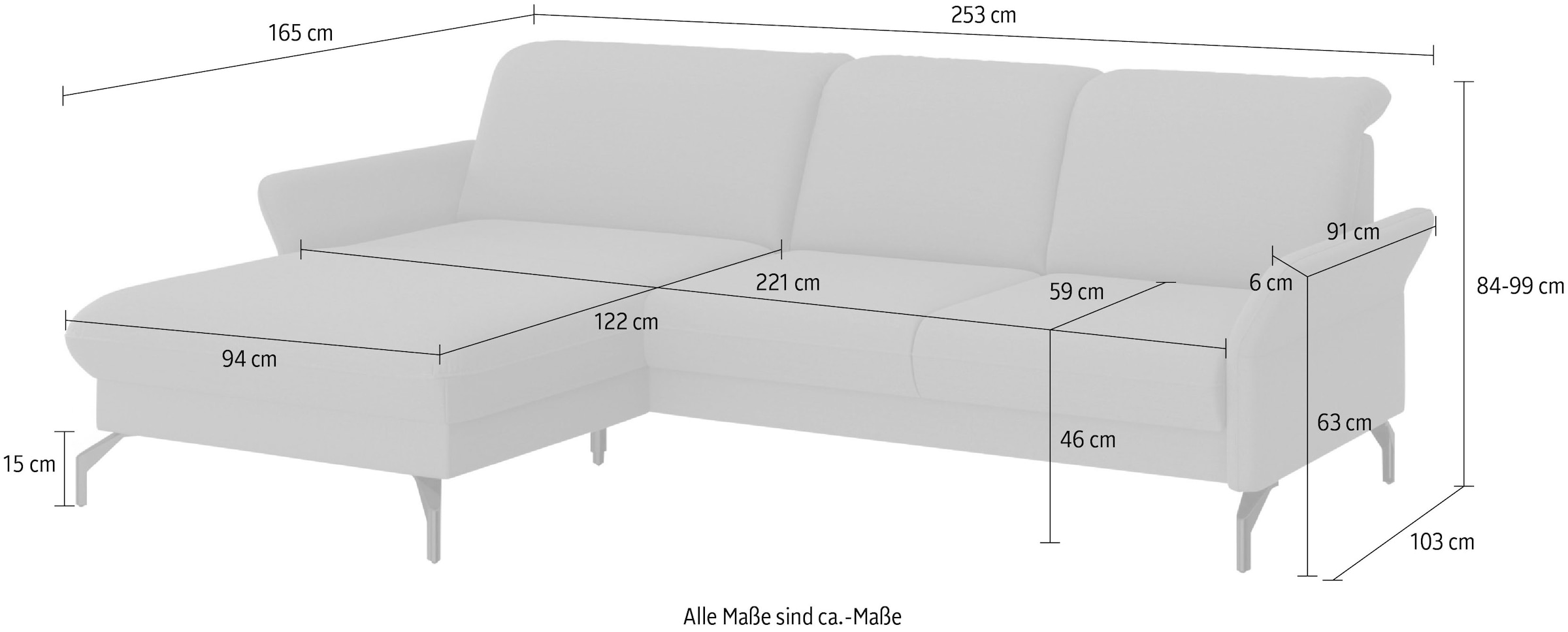 sit&more Ecksofa »Fashion L-Form«, wahlweise mit Kopfteilverstellung, Vorziehsitz, motorisch, Nickelfüsse