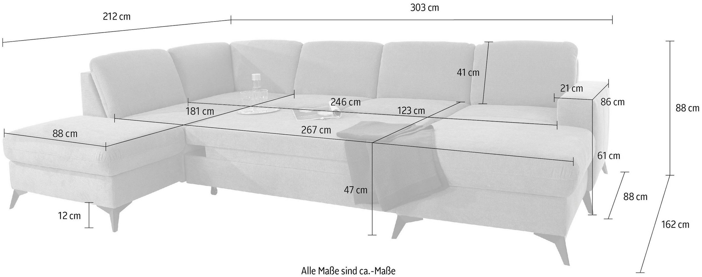 PLACES OF STYLE Wohnlandschaft »Lolland U-Form« Wahlweise mit Bettfunktion und Stauraum, auch mit abwischbarem Bezug