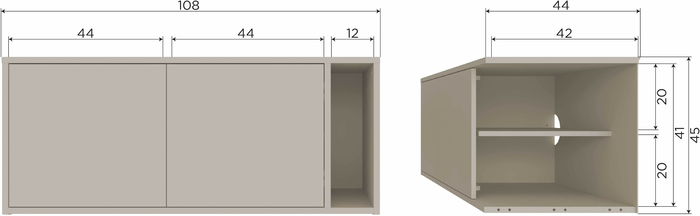 WOOOD Lowboard »Settle Down FSC®-Kiefernholz mit Druckmechanismus, H45 x B108 x T44 cm« Kabelöffnung, beidseitig montierbar, Schutzlackiert, Pfleigleicht