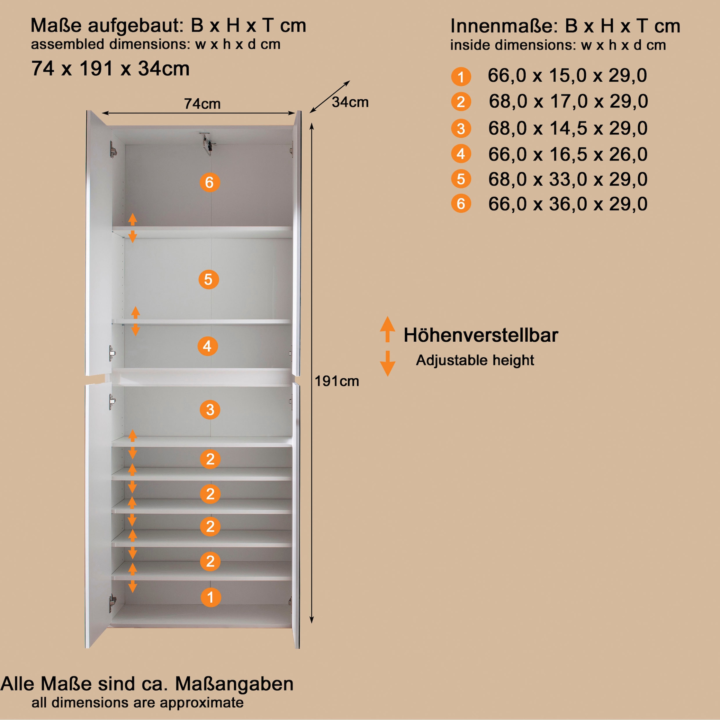Home affaire Garderobenschrank »Malcesine« Garderobenschrank mit 4 Türen - (B/T/H) 74/34/191 cm