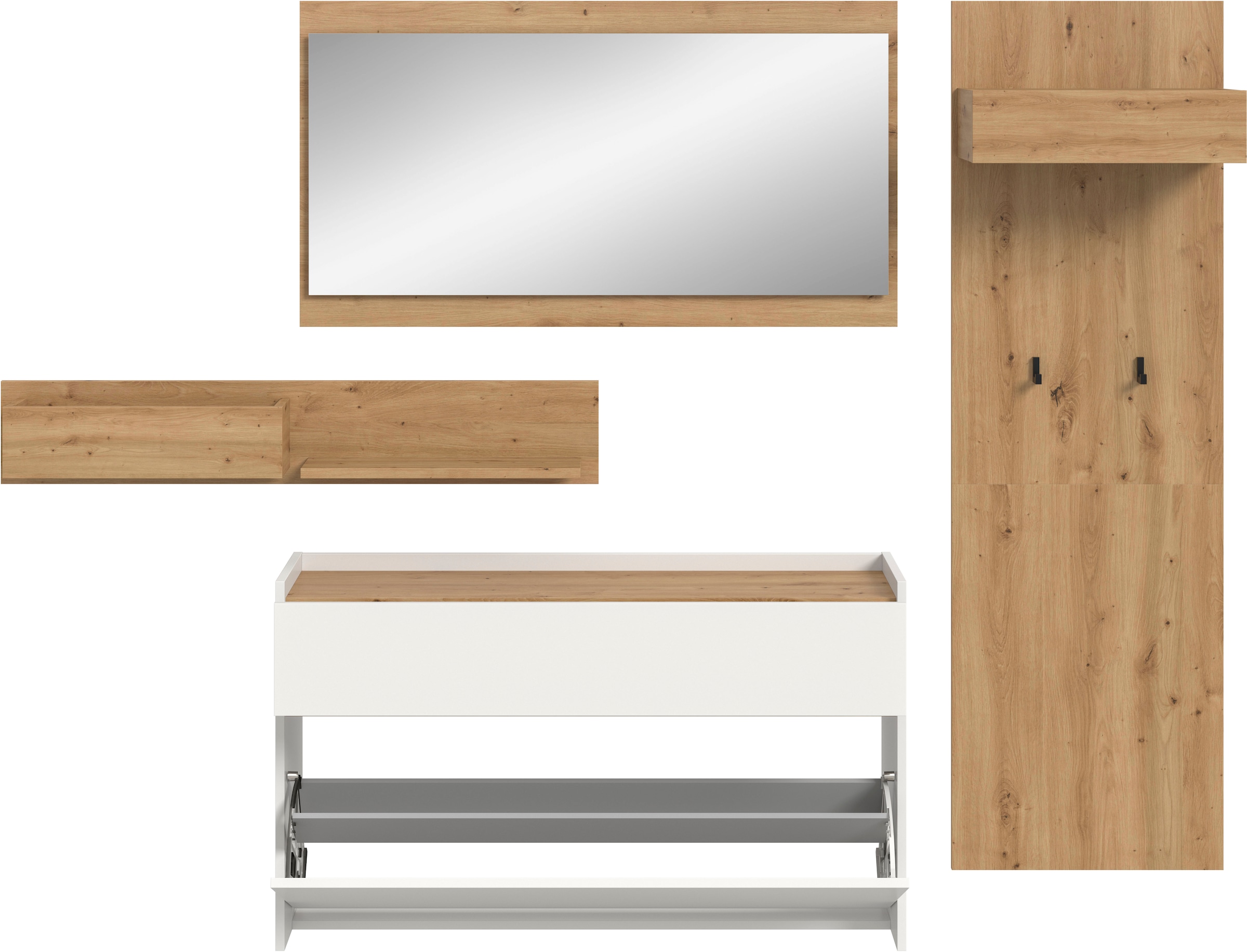 INOSIGN Ensemble de vestiaires »EVRID, 4-teilig, Breite 205 cm, individuell hängbar & erweiterbar« best. aus.: Wandboard, Kommode, Spiegel, Garderobenpaneel, 4 cuis tlg.