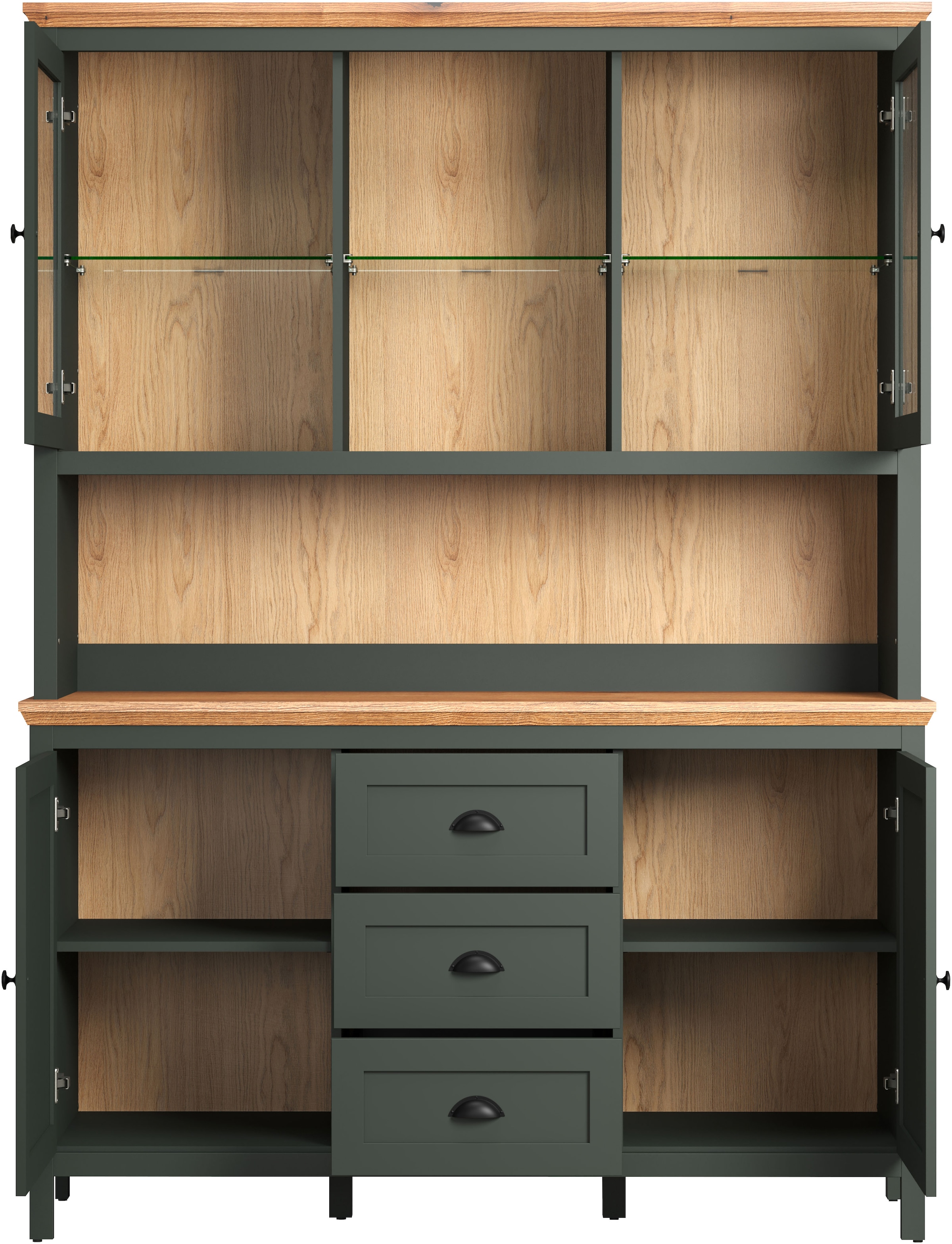 Home affaire Buffet »Vienna«, (Set, 2 St.), Küchenbuffet im Landhausstil, inkl. Beleuchtung - (B/T/H) 146/39/112cm